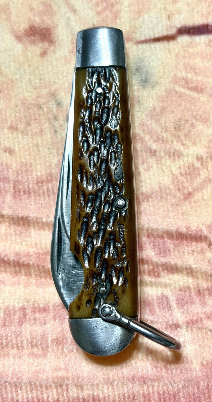 Vintage Camillus 4 Line Stamp,  Two Blade Jack Knife, Bone Scales