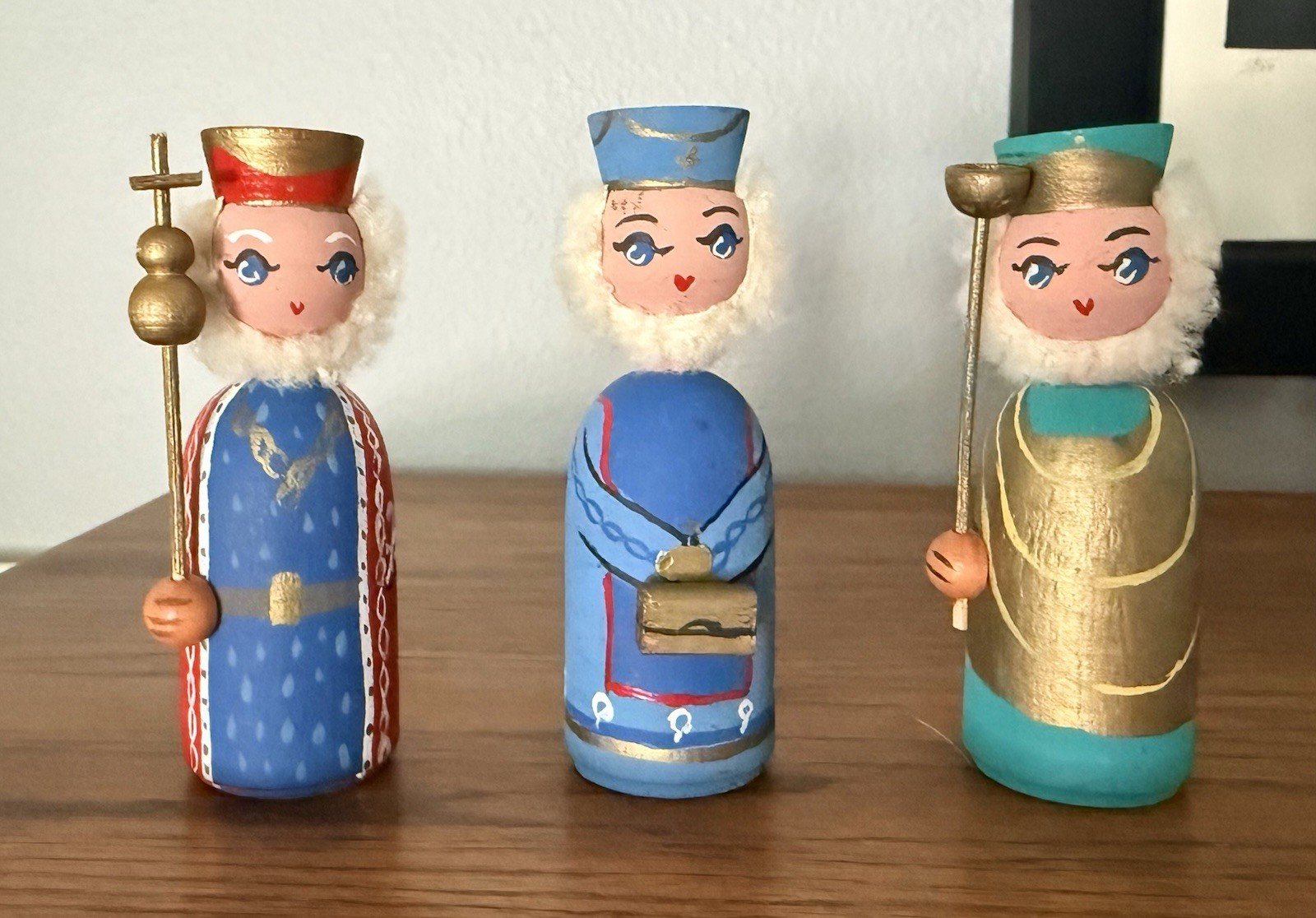 Vintage ANNE BEATE Wooden Nativity Figures x 3 Made in DENMARK 3.75” Rare