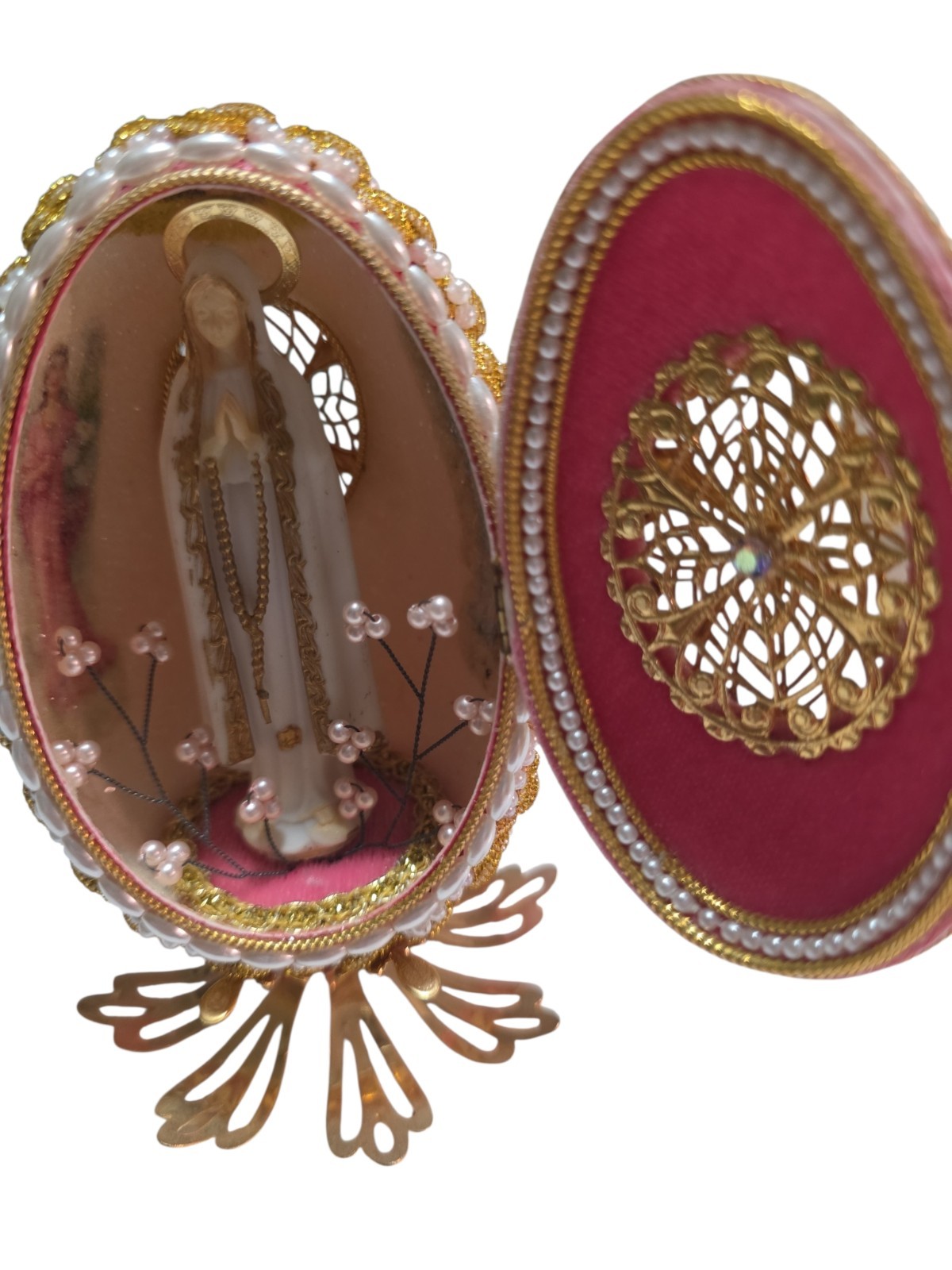 Vintage Handcrafted Our Lady of Fatima Virgin Mary Figurine Goose Egg Vintage Handcrafted Our Lady of Fatima Virgin Mary Figurine Goose Egg