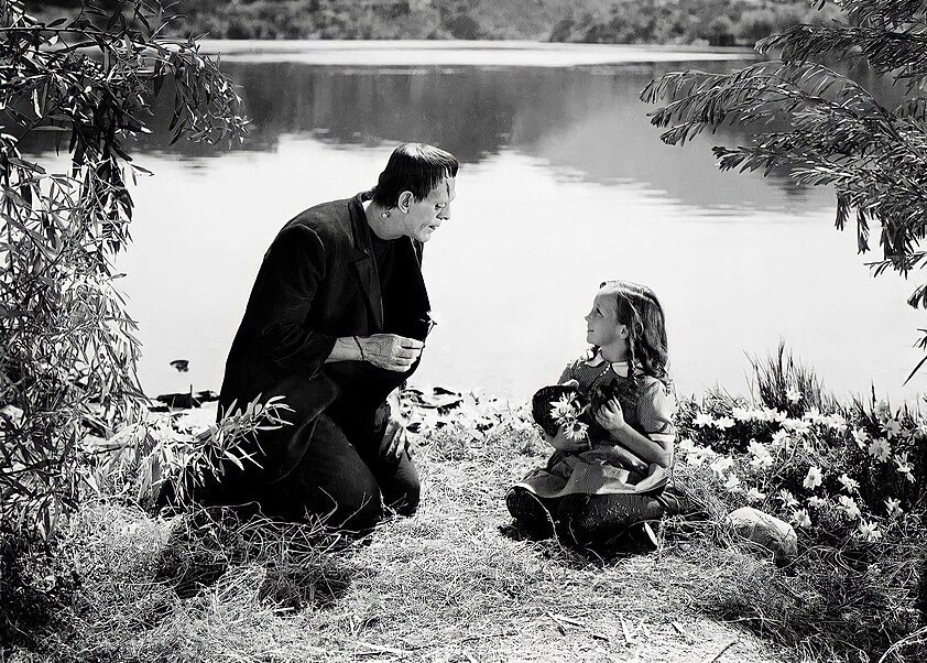 Boris Karloff and Marilyn Harris in film \