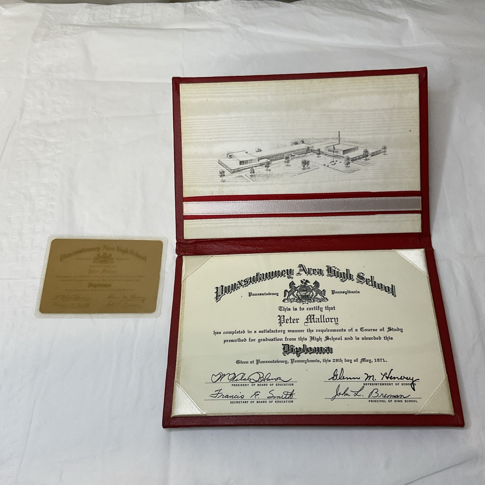 VTG 1971 Punxsutawney High School Diploma PA Pennsylvania