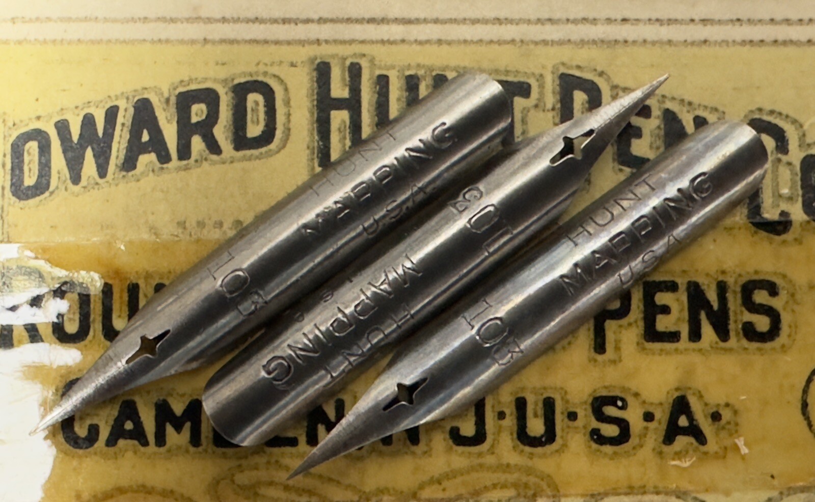Three Vintage C Howard Hunt 103 Mapping Round Pointed Bank Dip Pen Nibs