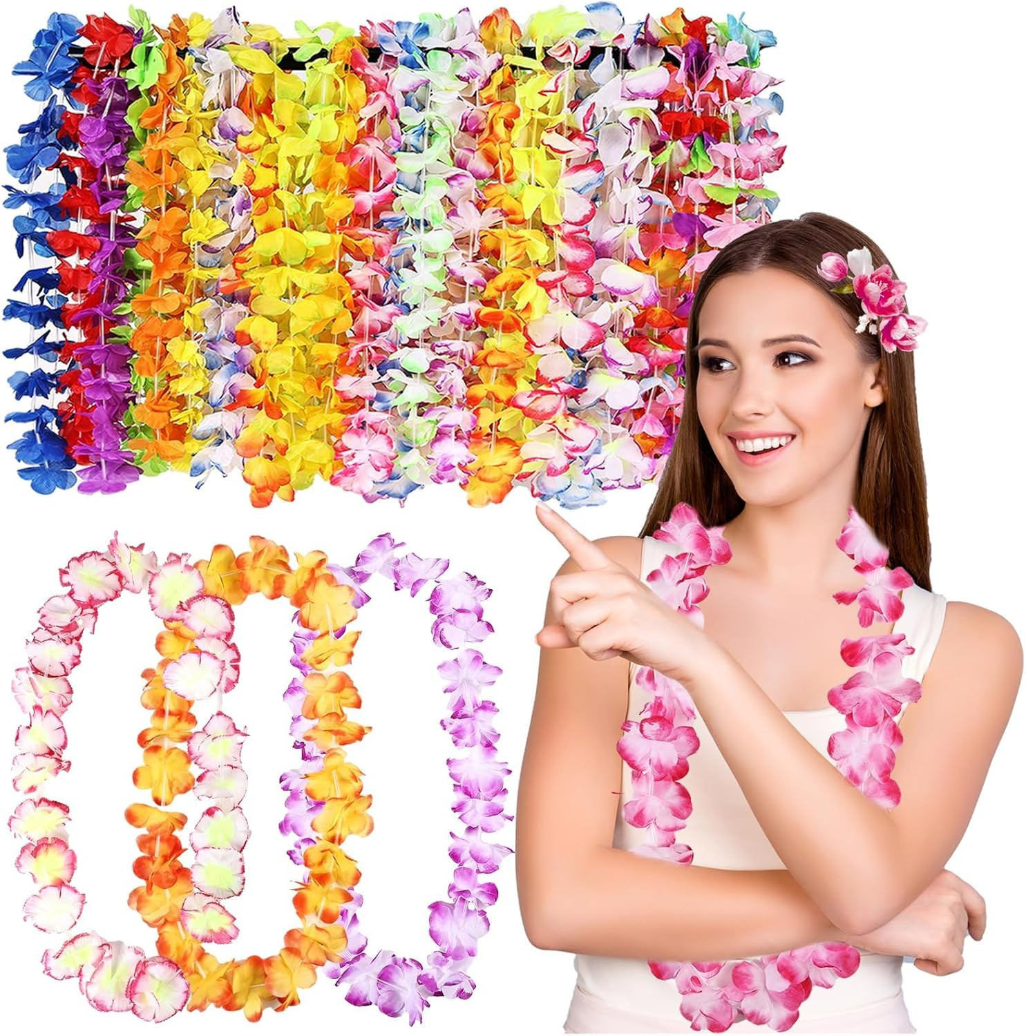 25Pcs Hawaiian Leis Bulk Colorful Lei Tropical Flower Necklace Hawaii Hula Dance 25Pcs Hawaiian Leis Bulk Colorful Lei Tropical Flower Necklace Hawaii Hula Dance