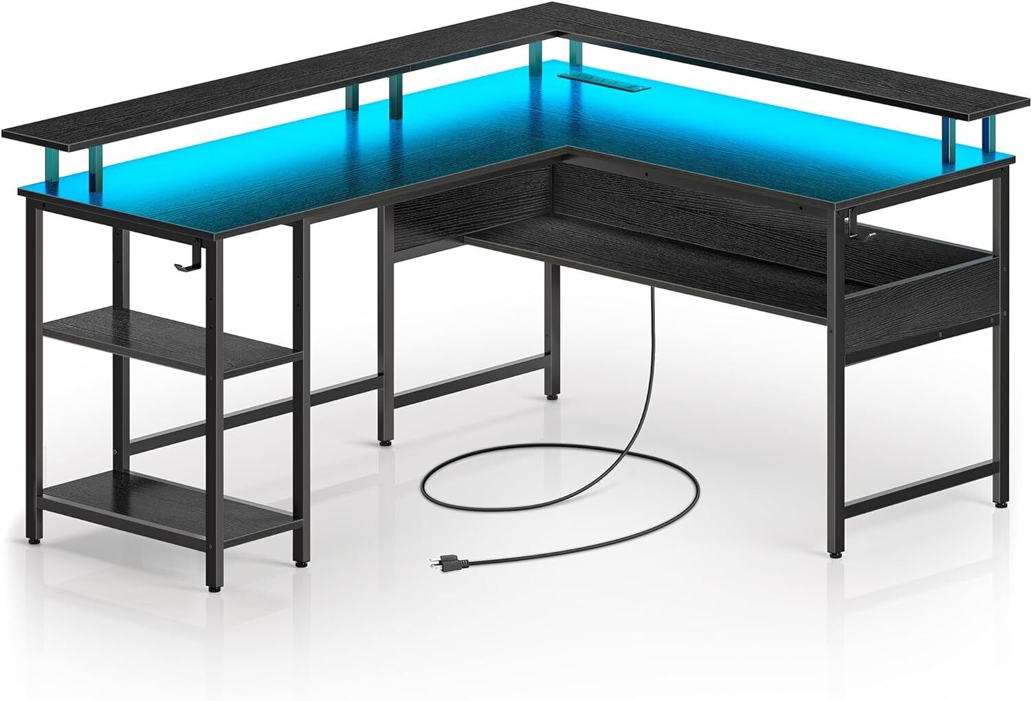 Computer Desk with LED Lights and Power Outlets,Reversible L Shaped Gaming Desk
