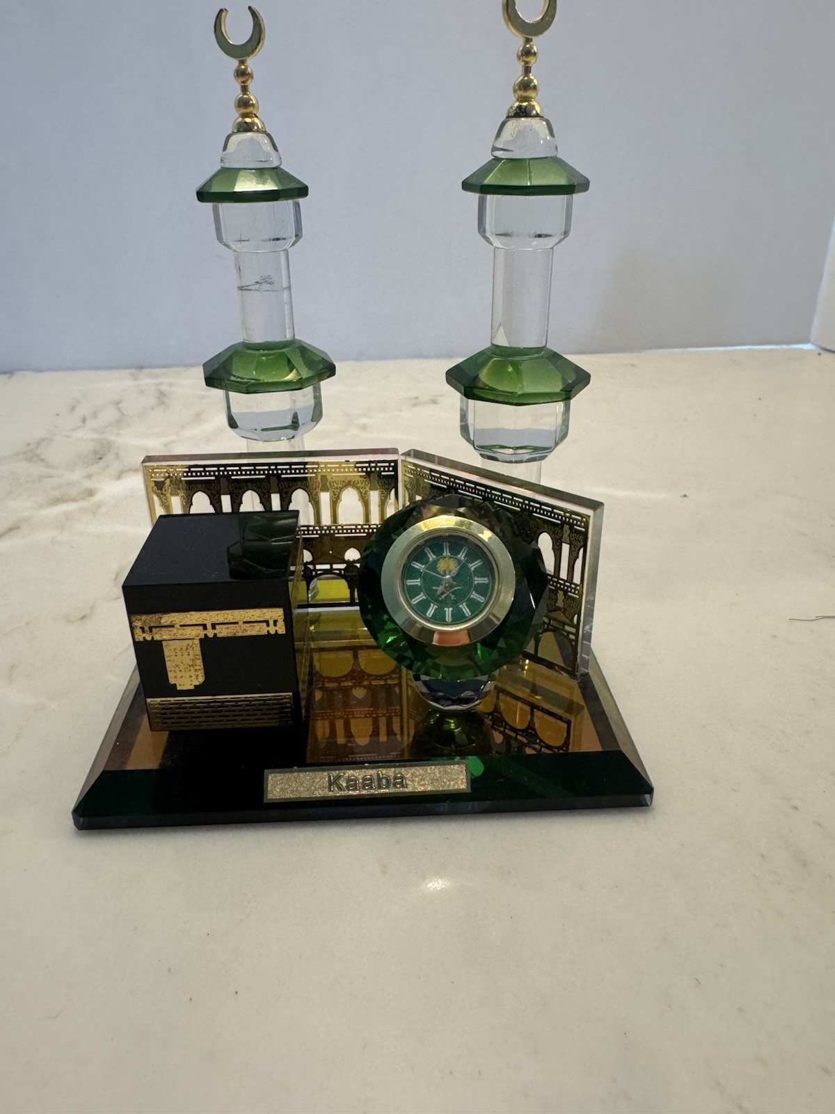 Kaaba Islamic Desk Clock Crystal Style Mecca Souvenir Magnetic Minarets Decor