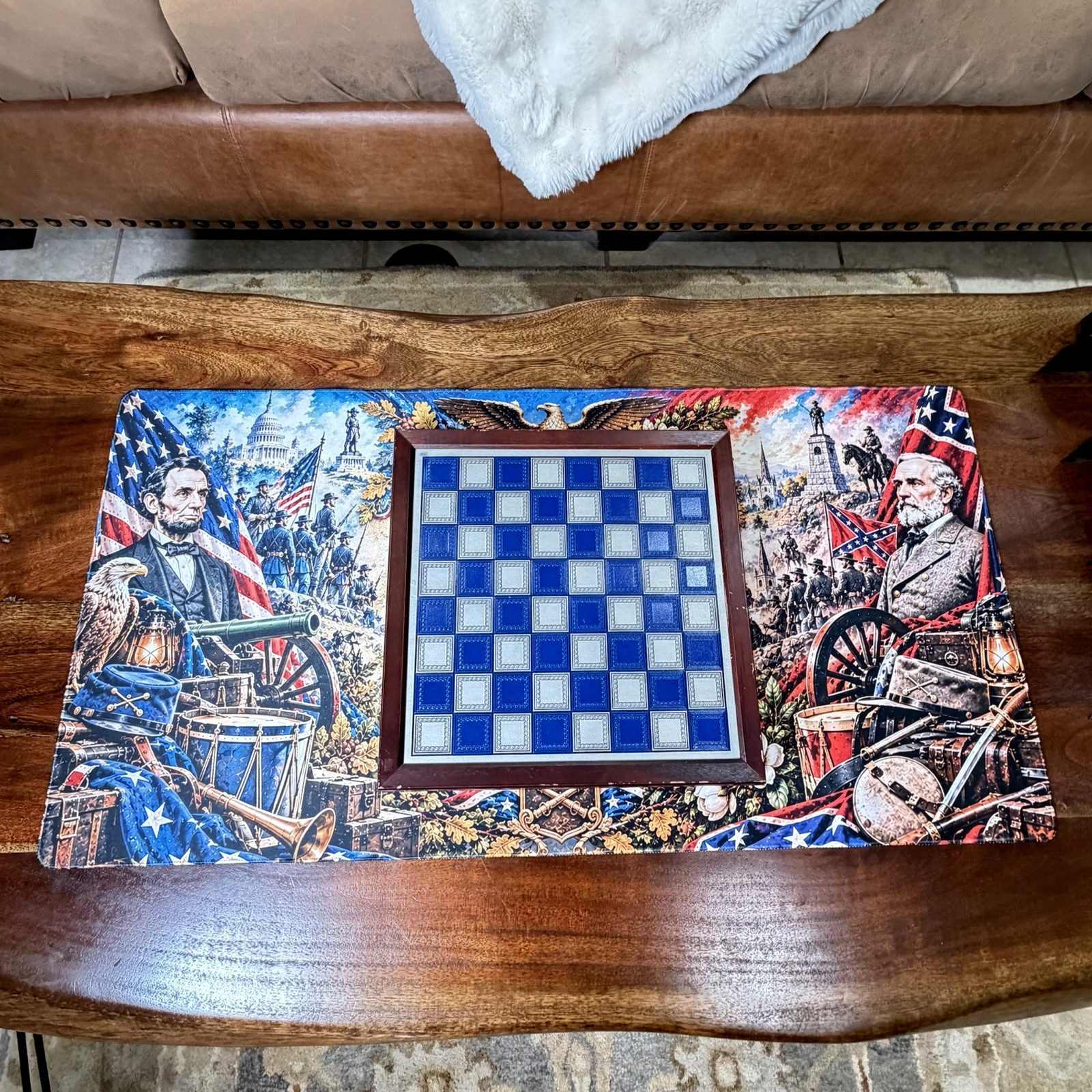 Franklin Mint Civil War Chess Set Complete + NEW 18x36 Battlefield Display Mat