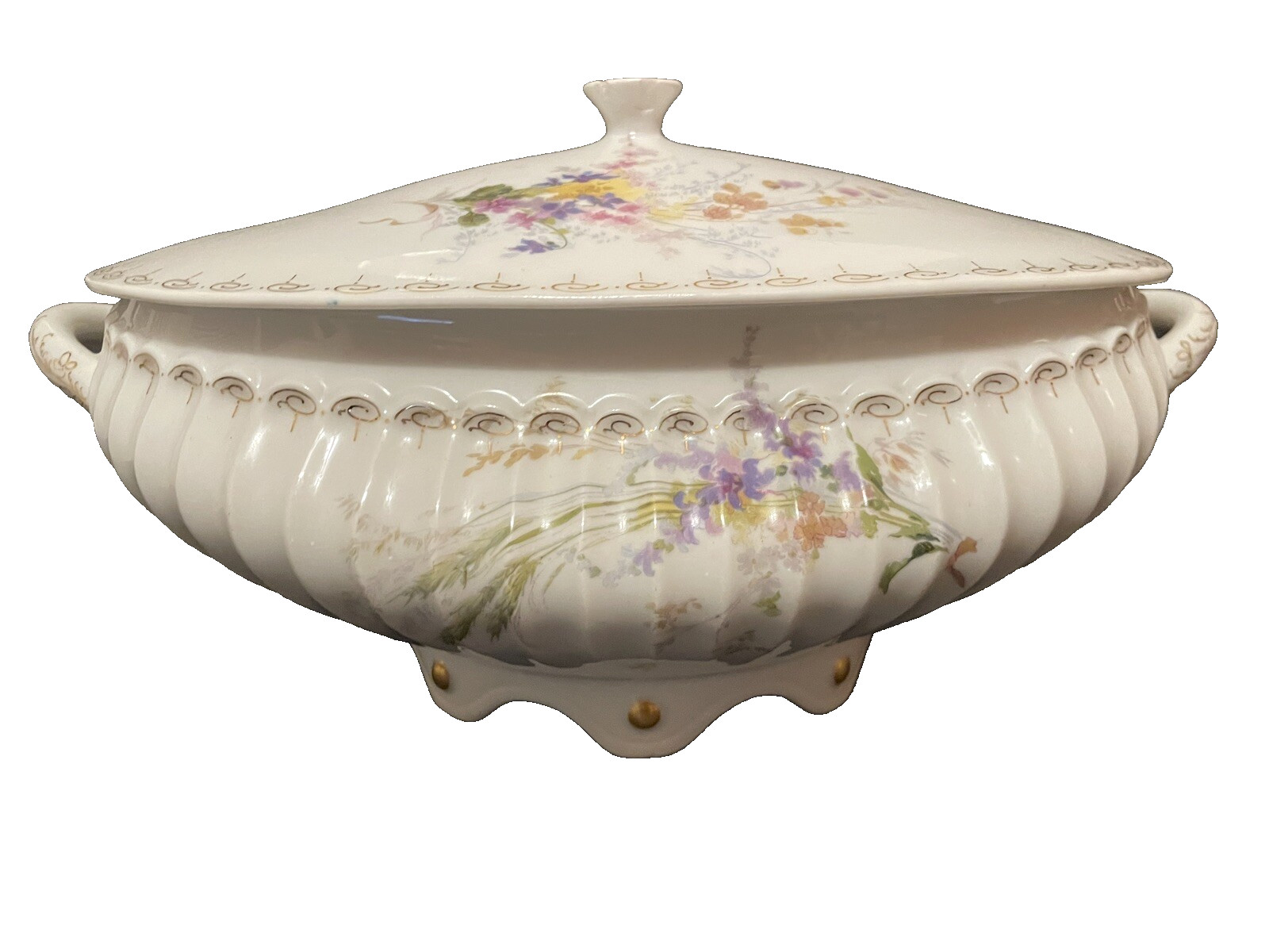 Antique Haviland Limoges Soup Tureen France Floral Pattern Porcelain Sold As Is