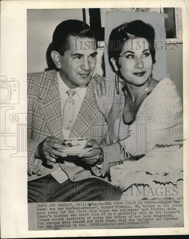 1955 Press Photo Singer Yma Sumac and Husband Moises Vivanco, Los Angeles 1955 Press Photo Singer Yma Sumac and Husband Moises Vivanco, Los Angeles