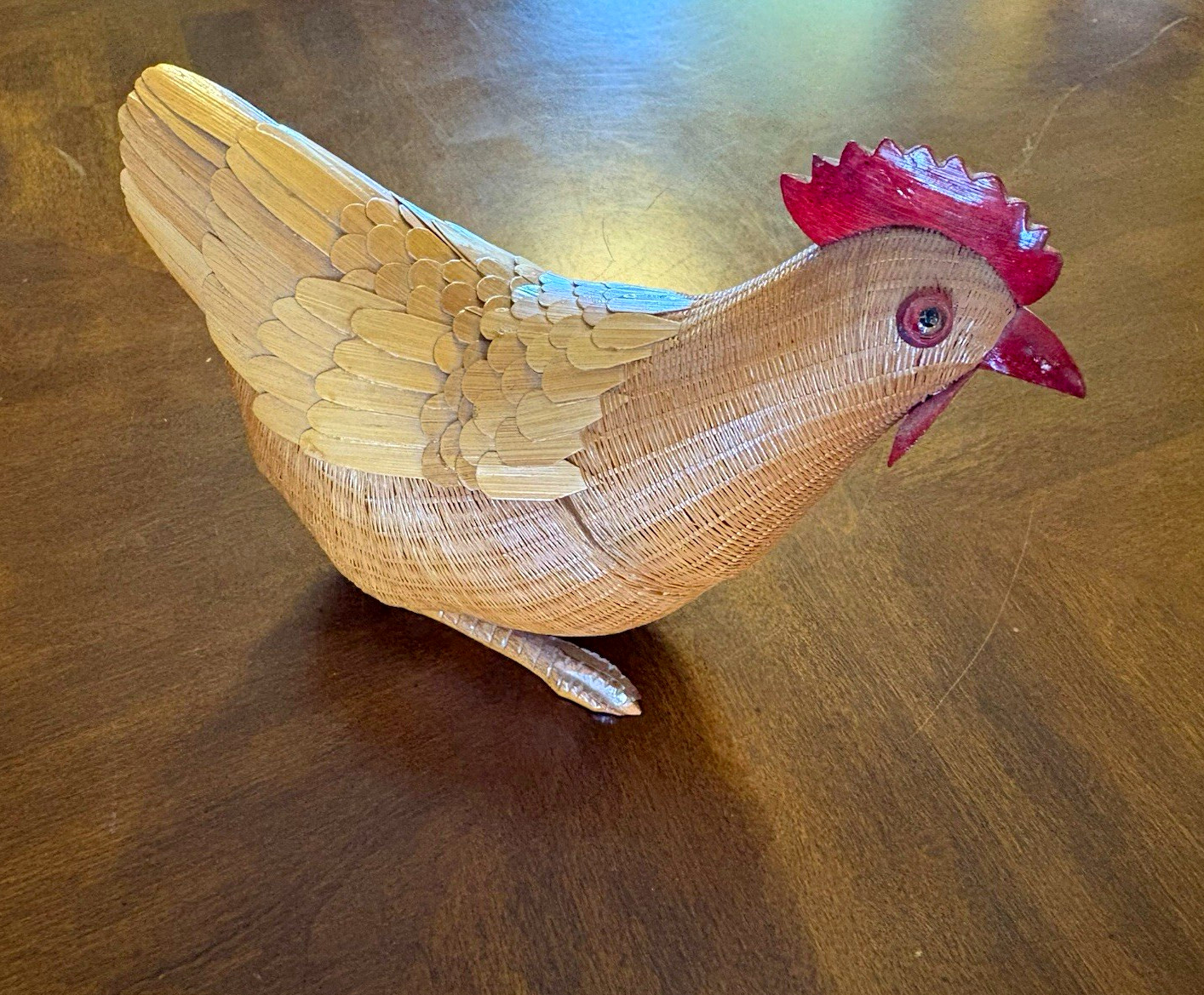 Vintage Shanghai Handicrafts Wicker Chicken Figurine Decor