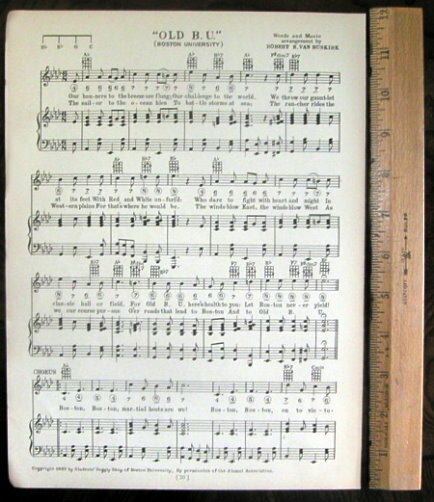 BOSTON UNIVERSITY Original Vintage Song Sheet c1929 \