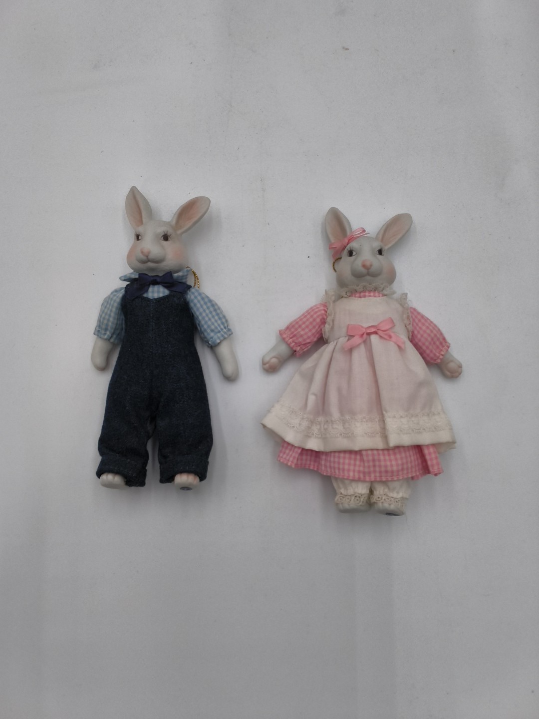 Two Vintage Easter Bunnies Boy and Girl In Clothes, Ceramic Heads, Hands & Legs Two Vintage Easter Bunnies Boy and Girl In Clothes, Ceramic Heads, Hands & Legs