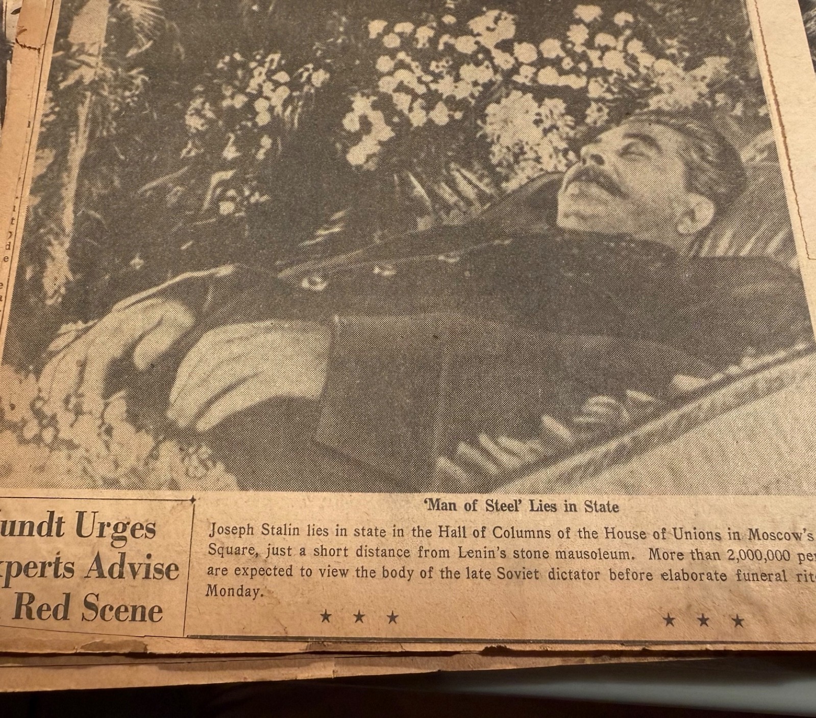 Original Vintage Death of Joseph Stalin Newspaper Clipping—Estate Sale Original Vintage Death of Joseph Stalin Newspaper Clipping—Estate Sale