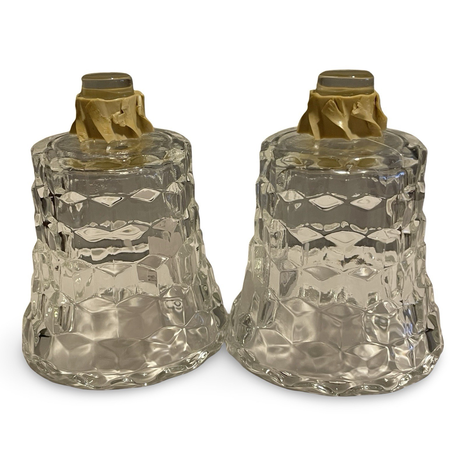 Pair Vtg Homco Lady Love Clear Cubist Glass Peg Votive Candle Holders