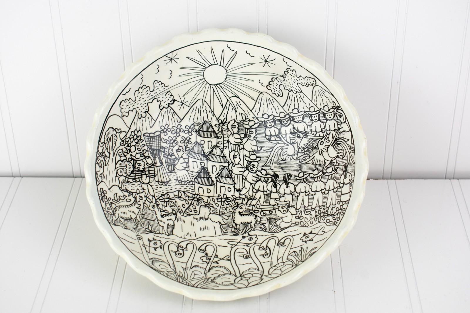 Vintage 1970/80s Mexican Folk Art Guerrero Storyteller Tripod Pottery Bowl Vintage 1970/80s Mexican Folk Art Guerrero Storyteller Tripod Pottery Bowl