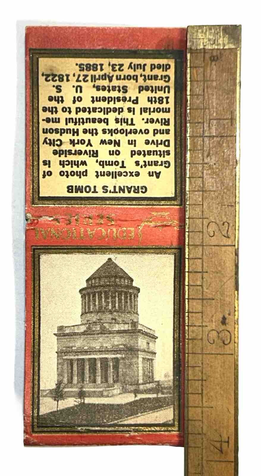 Antique 1930s Image Picture Matchbook Diamond US President Grants Tomb New York 