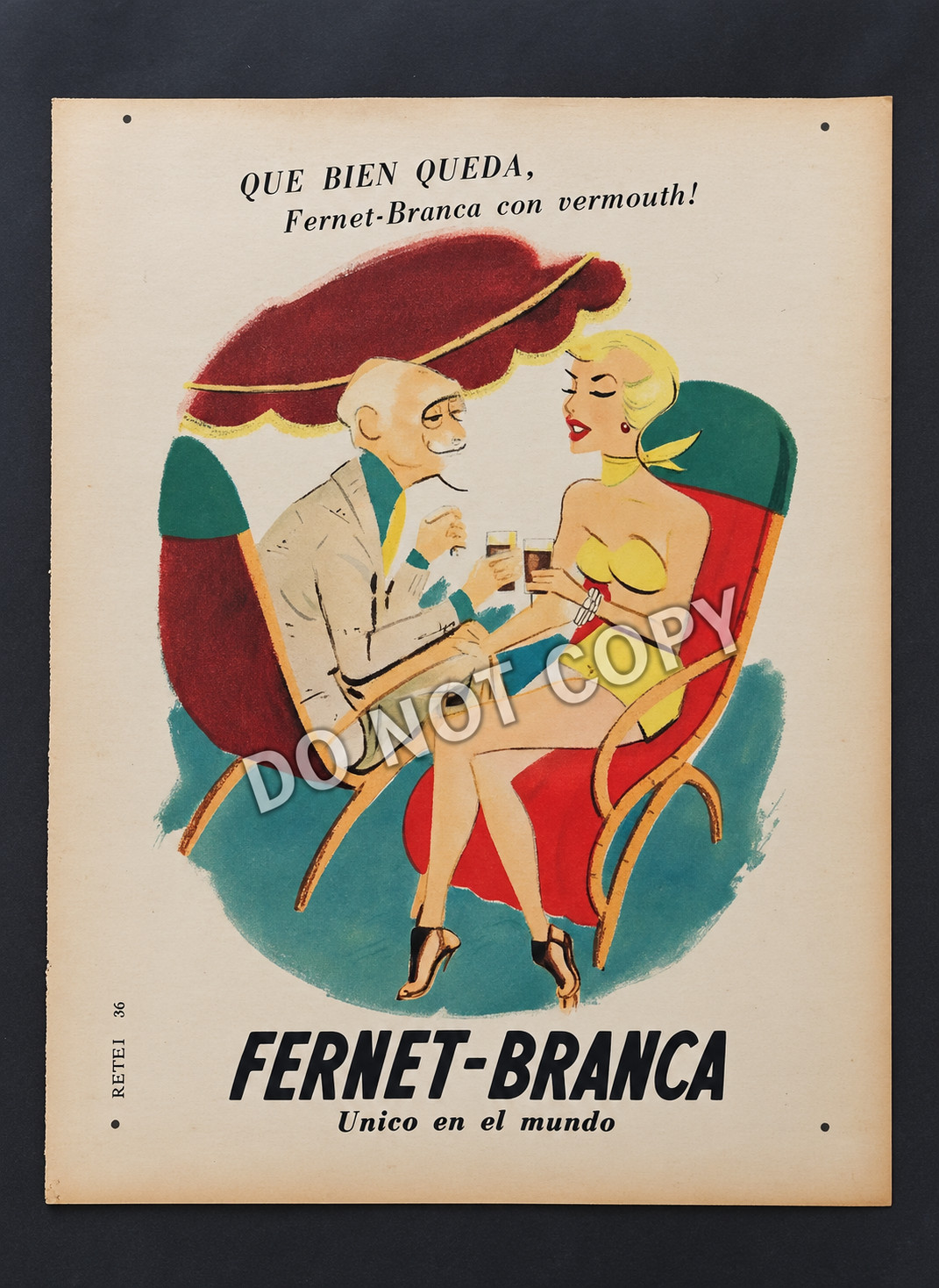 1950s Fernet Branca Argentina Vintage Original Ad Cocktail Bar Vermouth Art