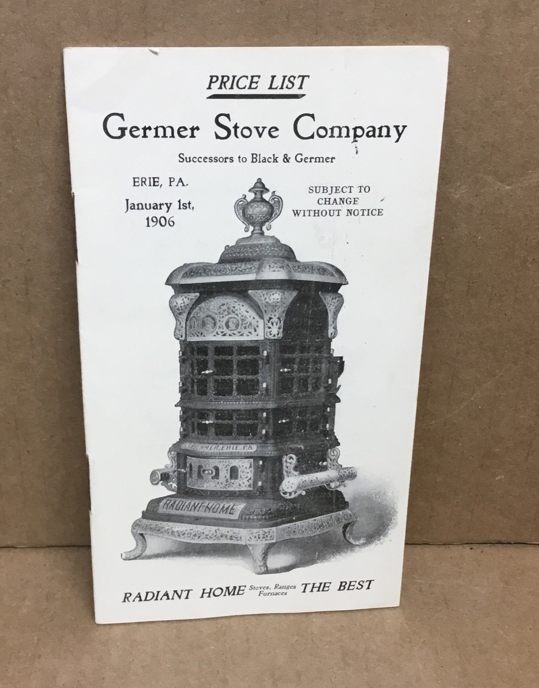 1906 Germer Stove Co Price List Booklet Erie Pa Radiant Home Stove………PA35 1906 Germer Stove Co Price List Booklet Erie Pa Radiant Home Stove………PA35