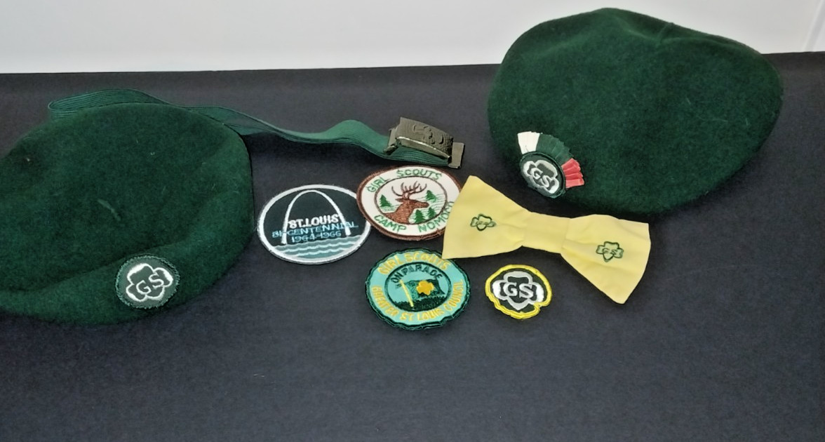 Vintage Girl Scout Beanies, Bowties, Patches and Belt Vintage Girl Scout Beanies, Bowties, Patches and Belt