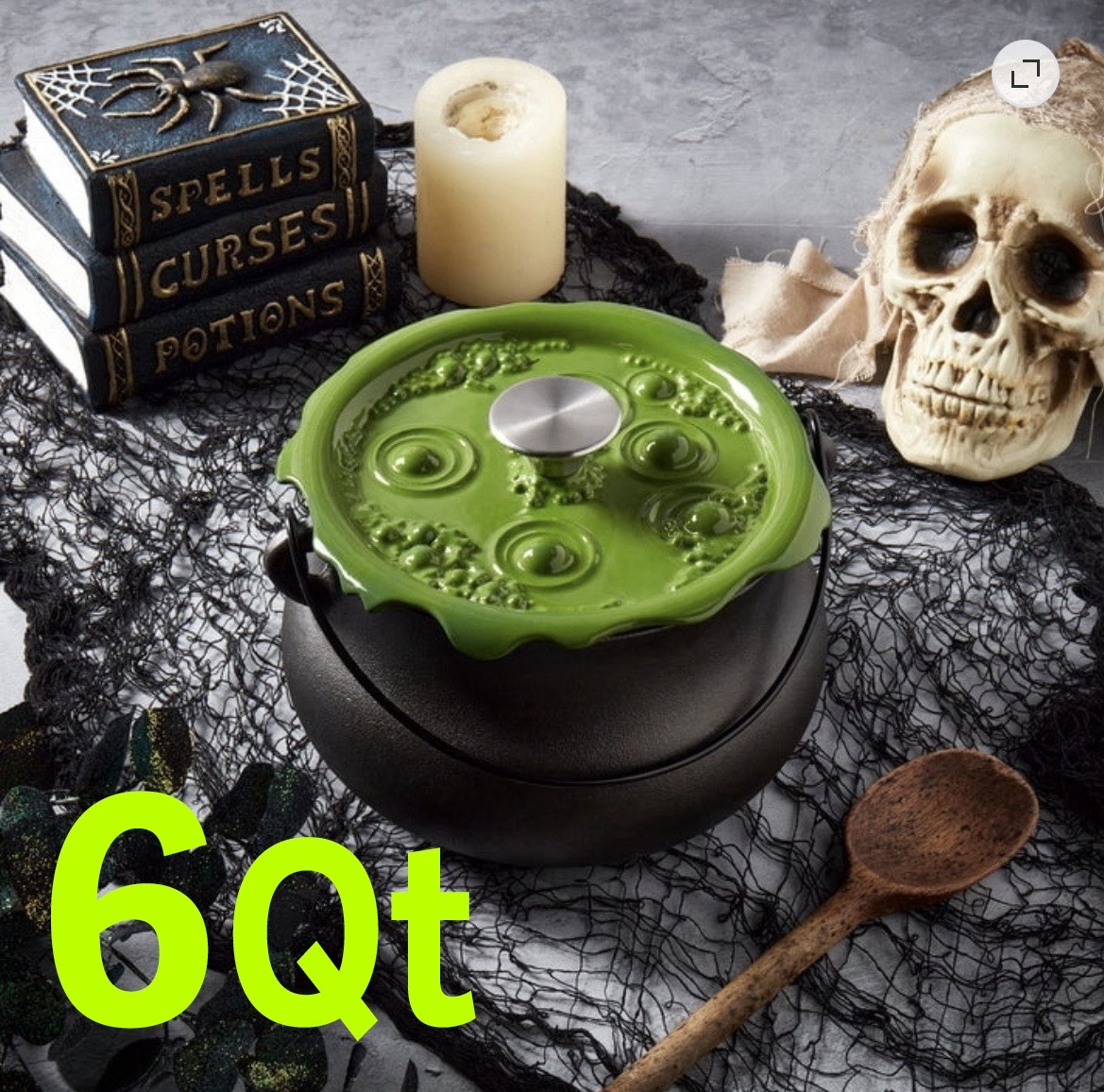 Smith & Clark Ironworks 6 Qt Cast Iron Cauldron Pot w/ Green Lid & Handle