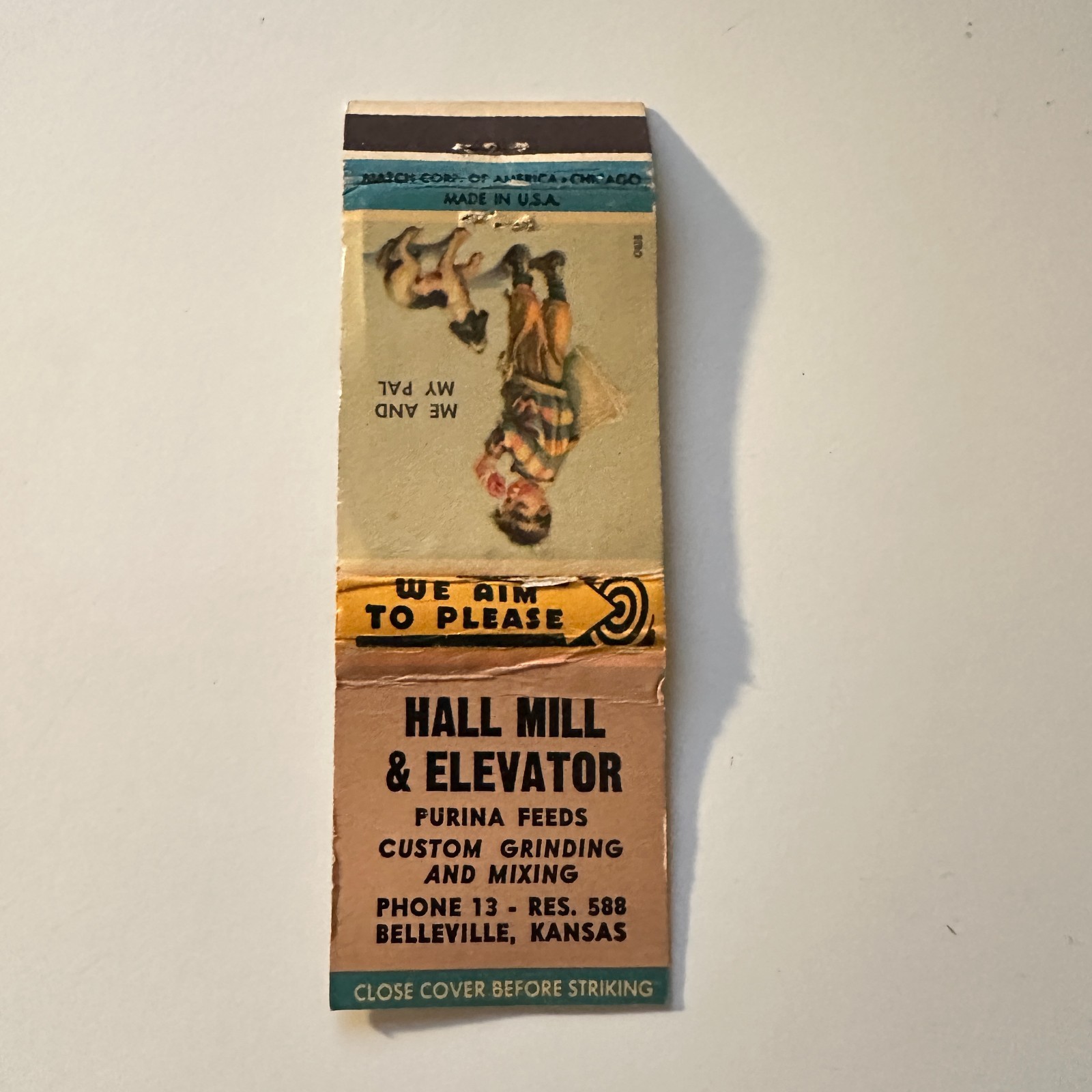 Hall Mill & Elevator Purina Feeds Belleville KS Vintage Matchbook Cover 5MB132-4