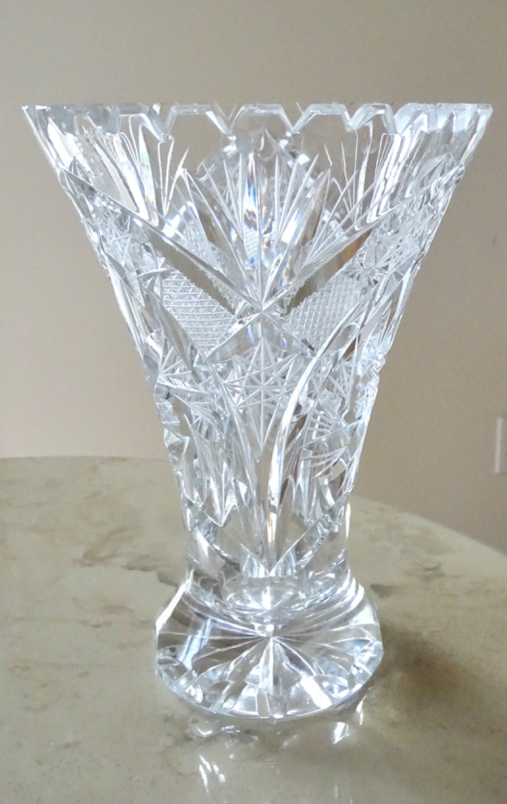 Vintage Clear Cut Crystal Sawtooth Flared Vase 7” Tall Vintage Clear Cut Crystal Sawtooth Flared Vase 7” Tall