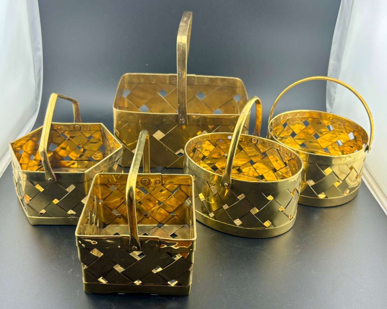 Vintage Solid Brass Bakets India(set of 5)