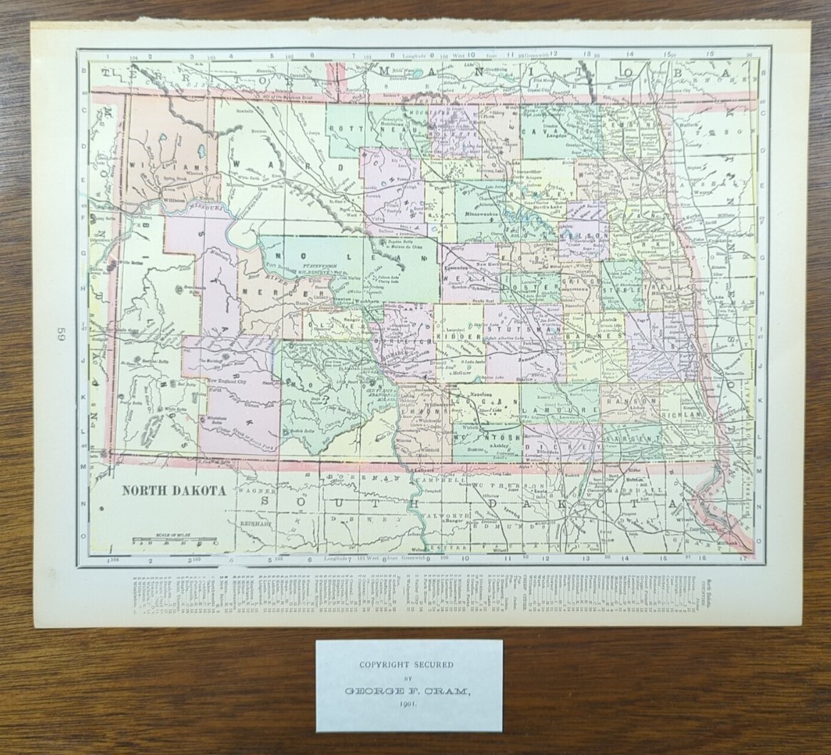 Vintage 1901 NORTH DAKOTA Map 14