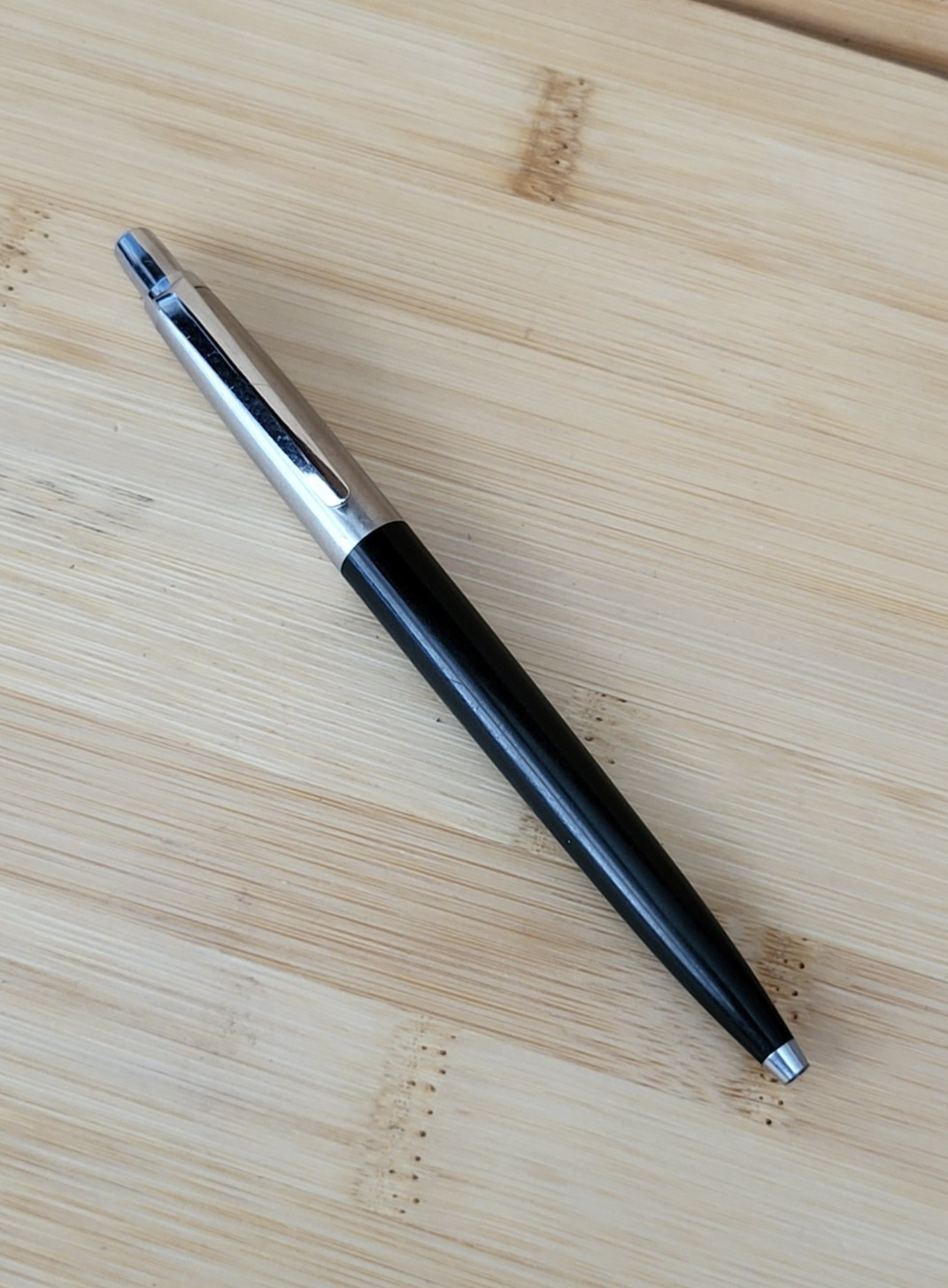 Vtg Parker Jotter Ballpoint 1958-1959 Smooth Black Full Ball Clip Brass Threads