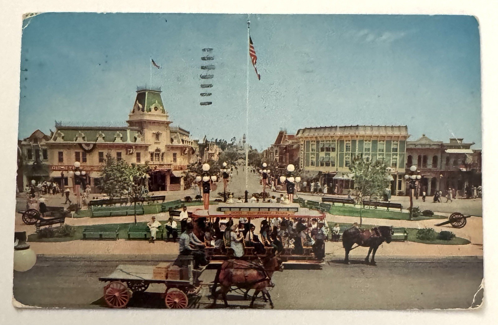 Vtg 1950's Disneyland Postcard Town Square On Market Street USA RARE