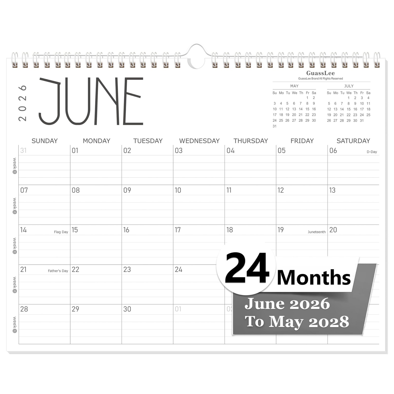 GuassLee Wall Calendar 20262028, 24Month Academic Calendar Runs from June 202... GuassLee Wall Calendar 20262028, 24Month Academic Calendar Runs from June 202...