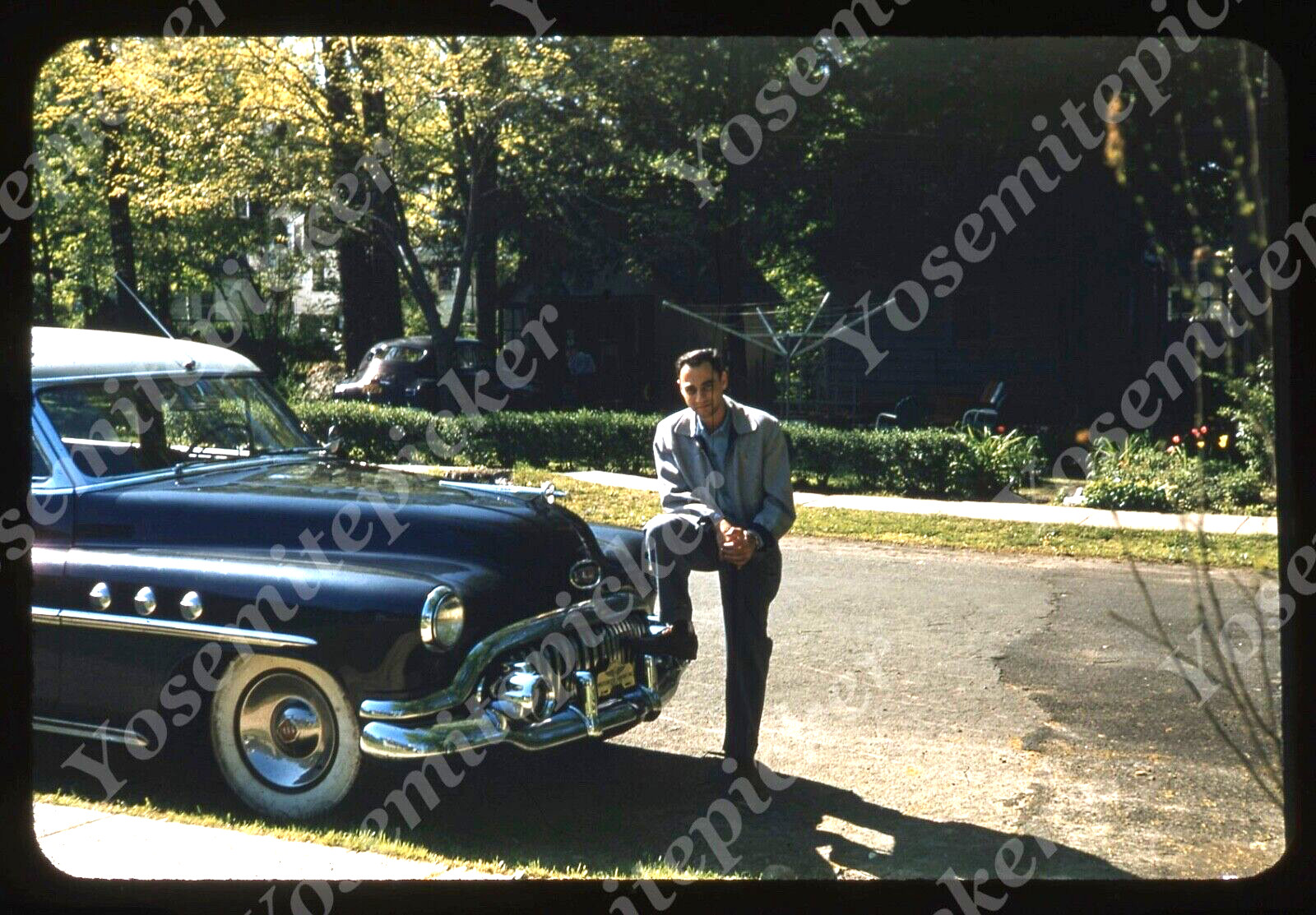 sl94 Original slide 1950's Red Kodachrome man car 533a sl94 Original slide 1950's Red Kodachrome man car 533a