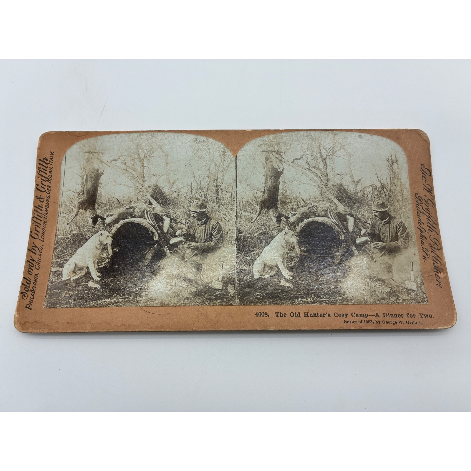 Vintage 1908 Stereoview Card The Old Hunter\'s Cosy Camp George W Griffith 4608 Vintage 1908 Stereoview Card The Old Hunter\'s Cosy Camp George W Griffith 4608