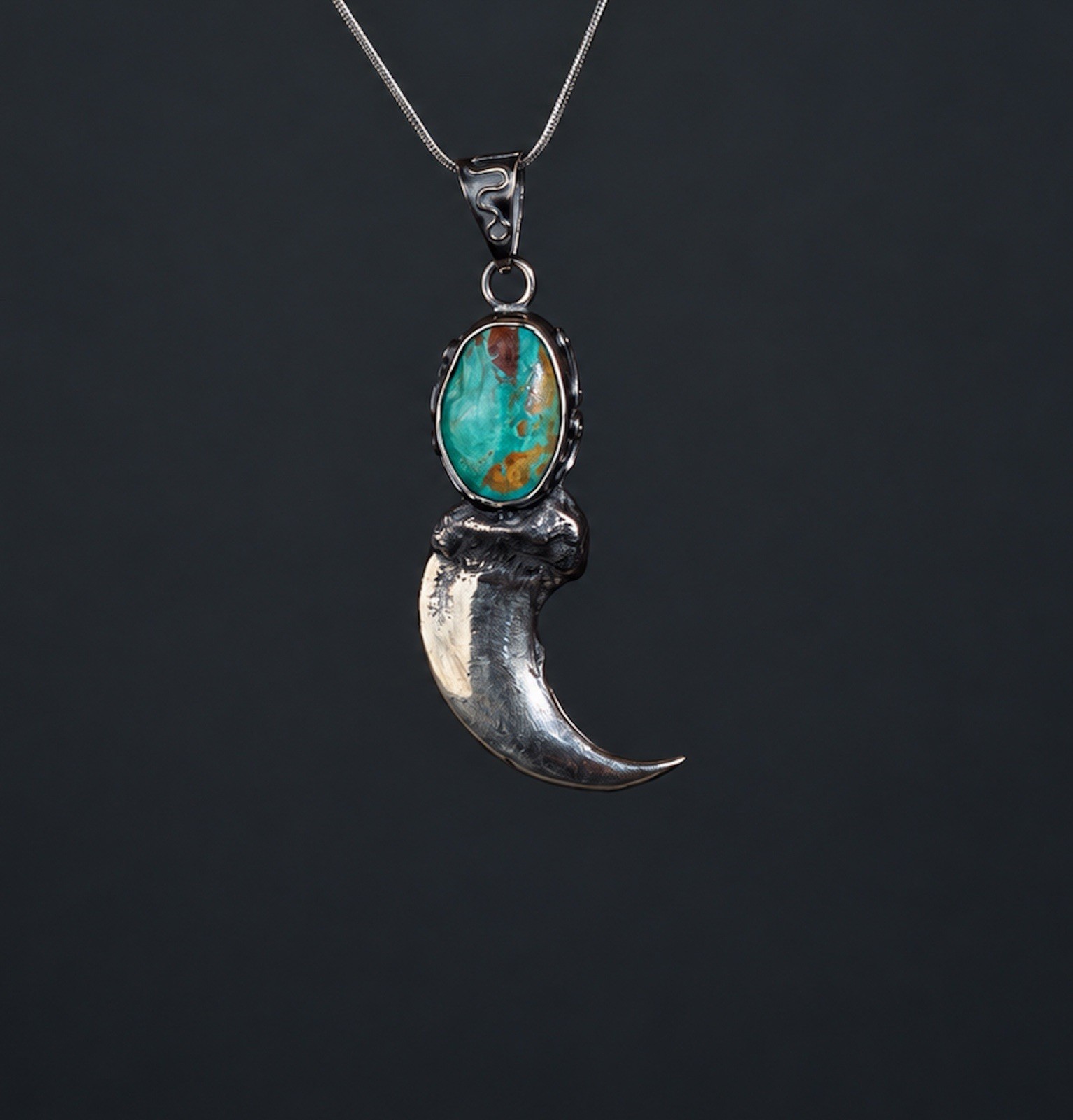 Handcrafted From A Real claw, 925 Sterling Silver Pendant natural Turquoise