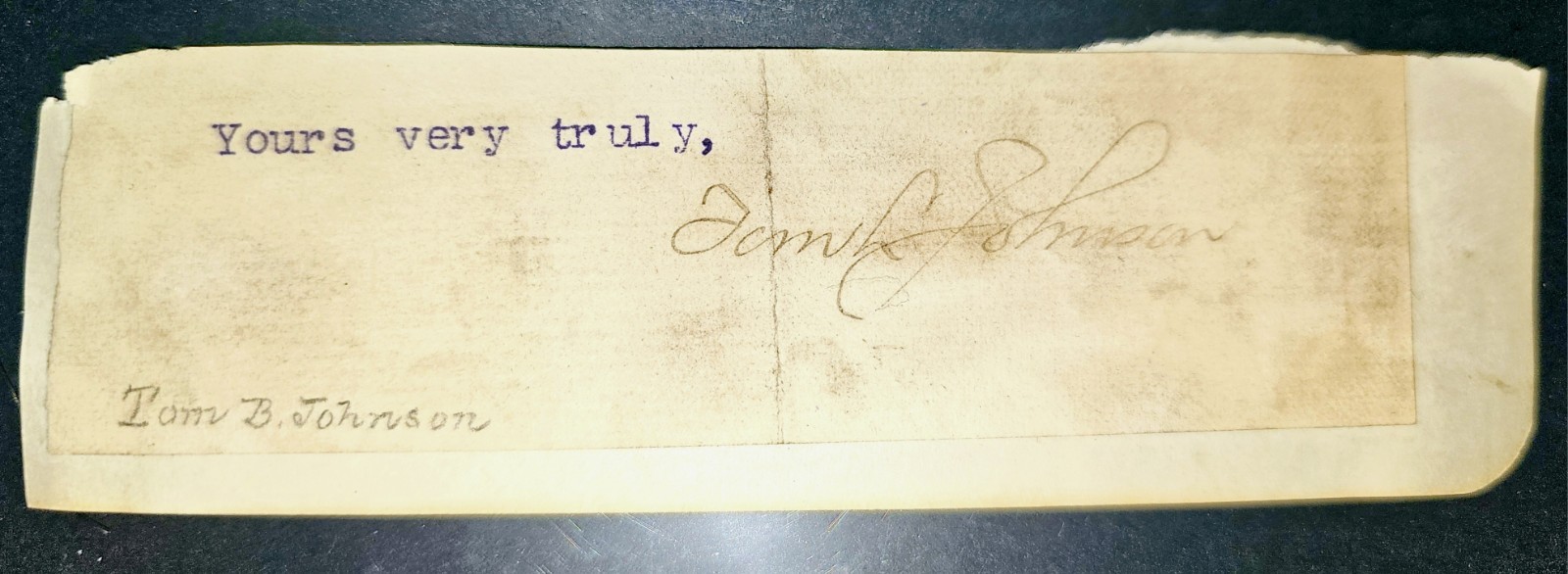 Tom L. Johnson Signature Cut Progressive Era Cleveland Mayor 1901-1909 Political