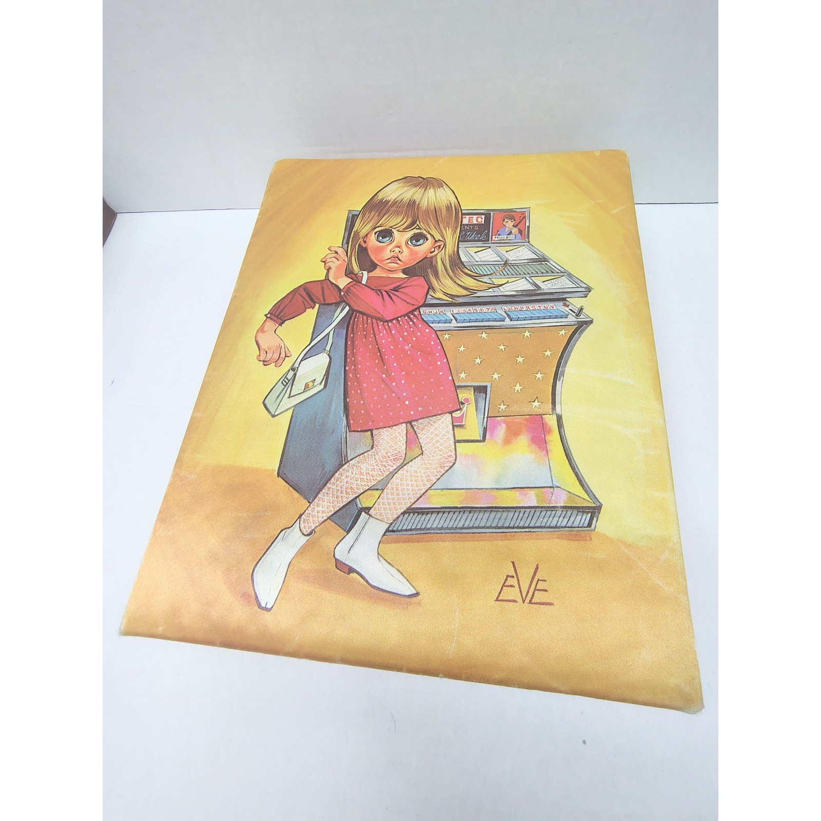 Rare vintage mcm Eve kitschy Big Eye Girl Jukebox Jewelry storage Box Retro 70s