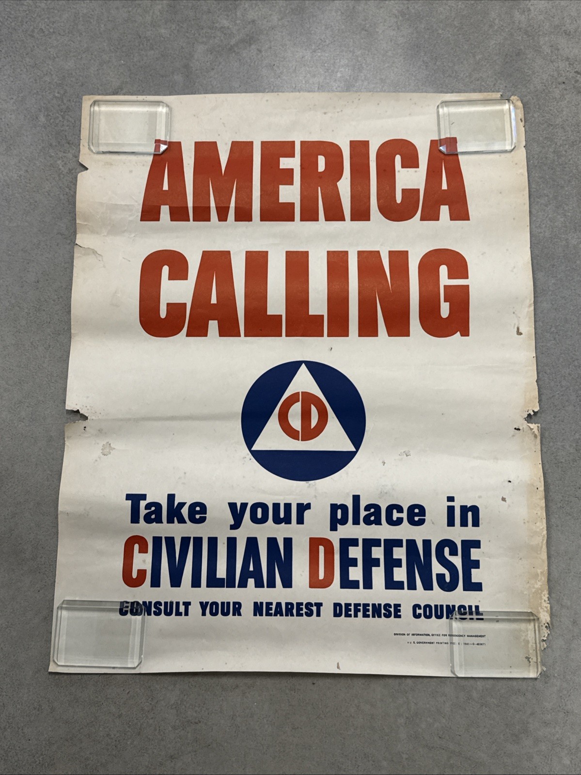 Original 1941 WWII “America Calling” Civilian Defense Poster 28x22 USGPO