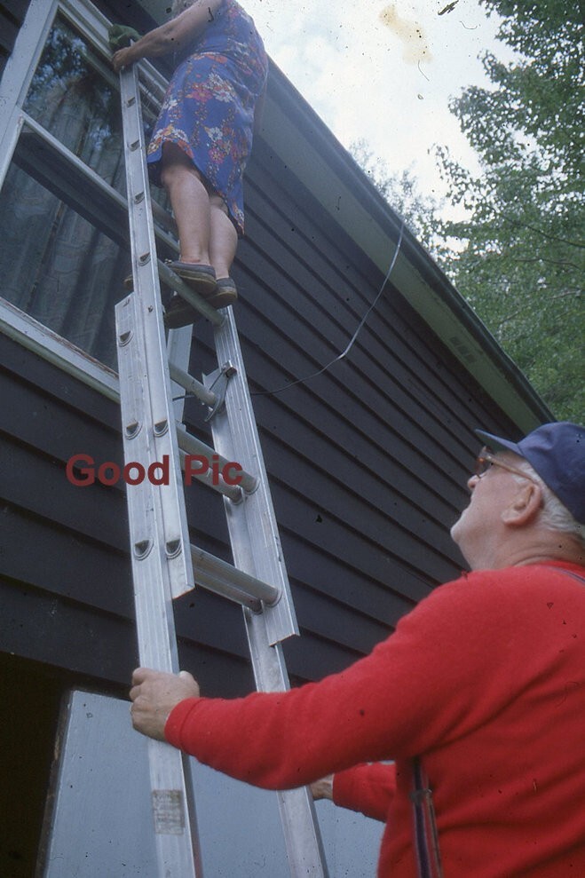#XX24-bb Vintage 35mm Slide Photo- Man Looking Up Ladder at Woman - 1979