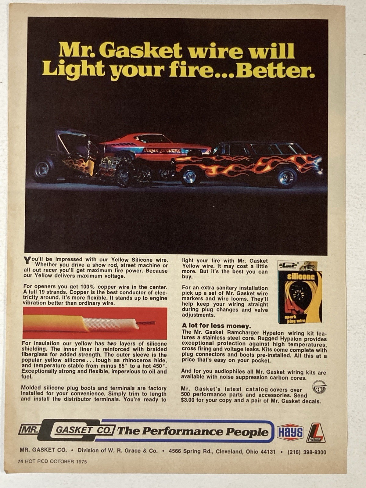 1975 Spark Plug Wires Print Ad Mr. Gasket Company Light Your Fire 1975 Spark Plug Wires Print Ad Mr. Gasket Company Light Your Fire