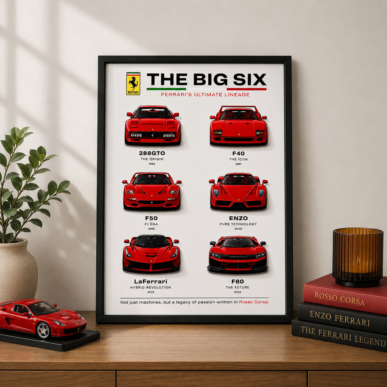 Ferrari Big Six Supercar Evolution Wall Art Frame Display F40 F50 Enzo LaFerrari