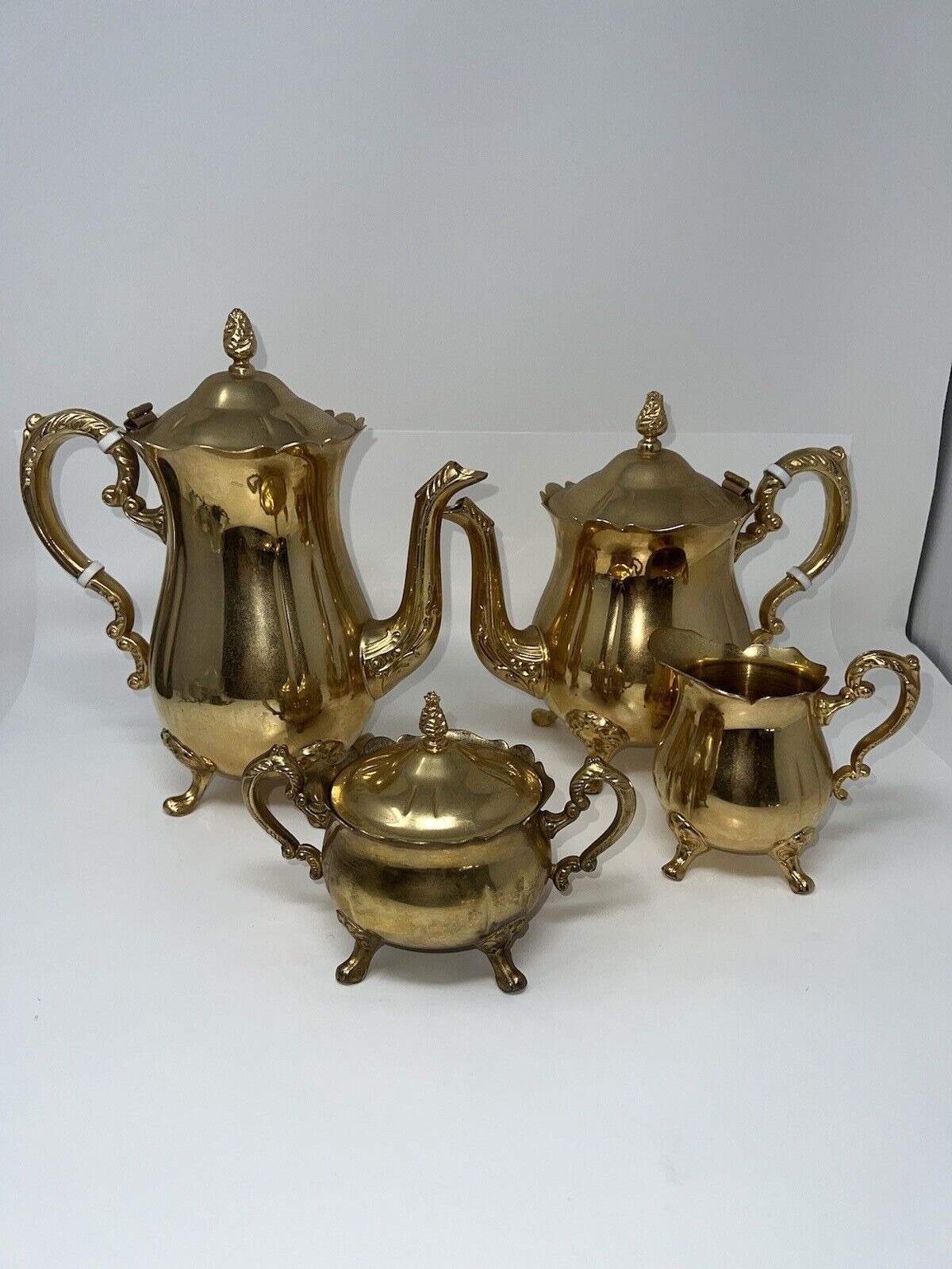 Vintage INTERNATIONAL Gold Plated Tea & Coffee Pot Set Creamer Sugar Hong Kong