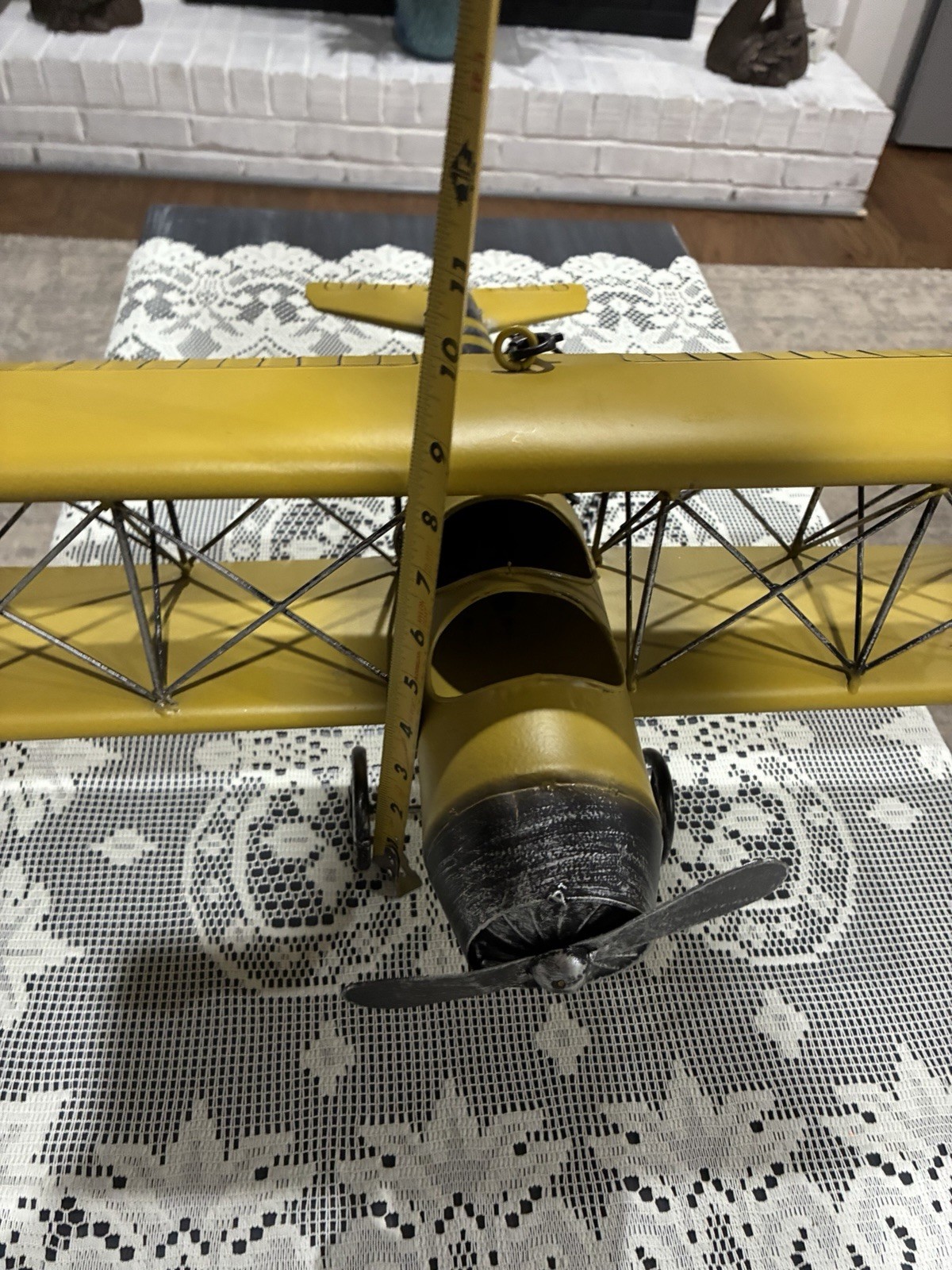 Metal Vintage Airplane Yellow  Model Aviation Decor Silver Propeller