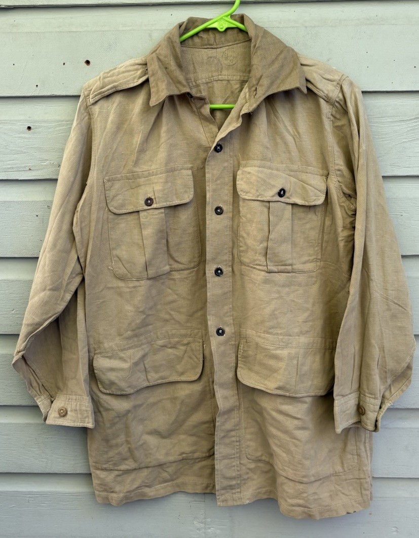 VTG 40s WW2 British Army Cellular Cotton Aertex Safari Bush Jacket Khaki Small