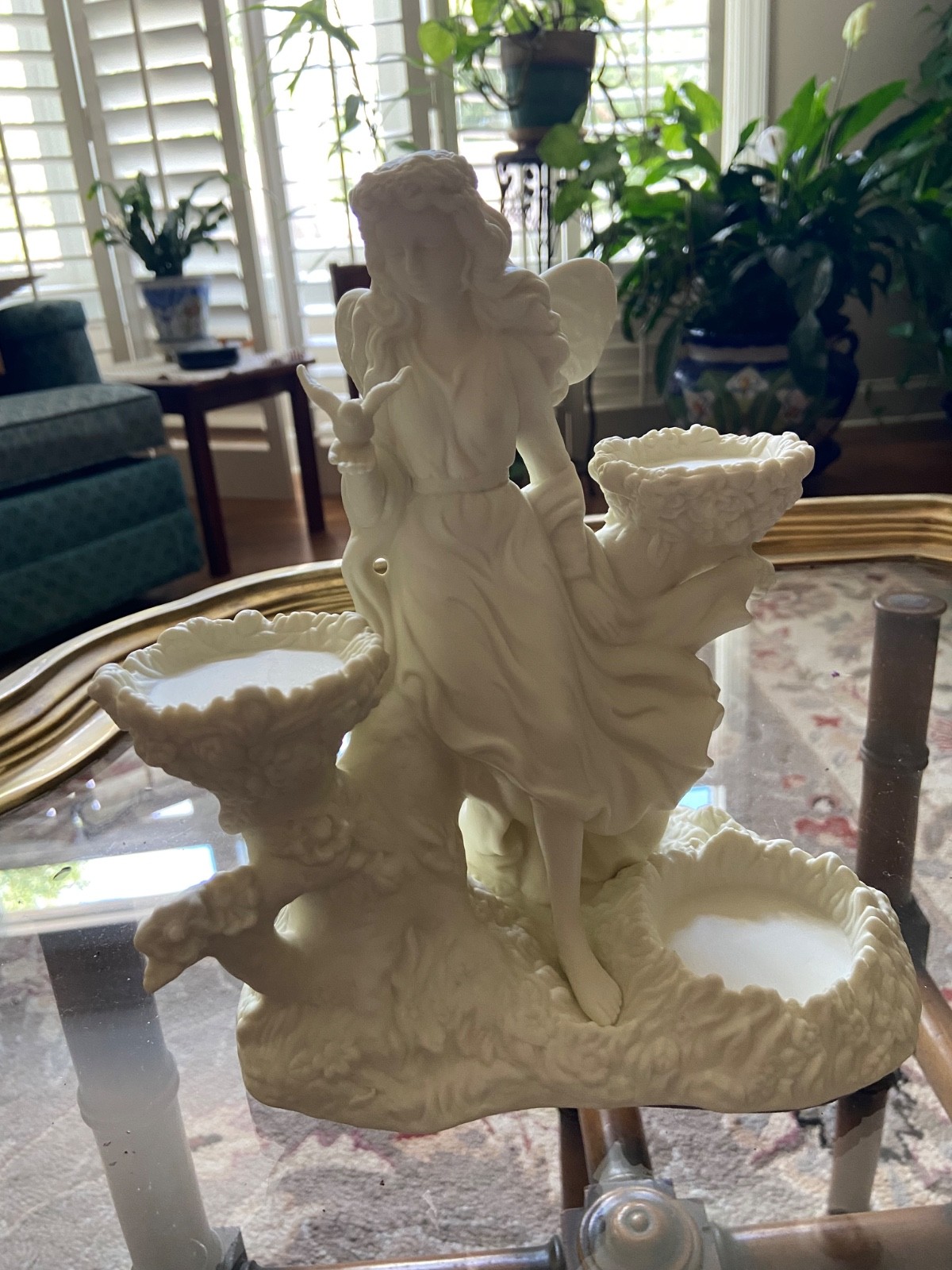 PARTYLITE ARIANA\'S GARDEN 3 TEALIGHT BISQUE CANDLE HOLDER FAIRY THEME
