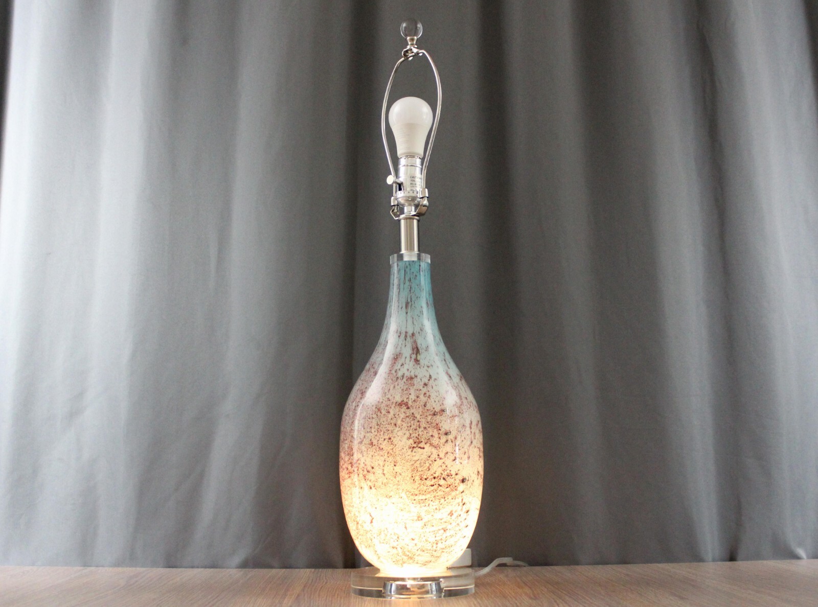 Blue speckled red art glass table lamp, Medallion Lighting Bitonto, lighted base