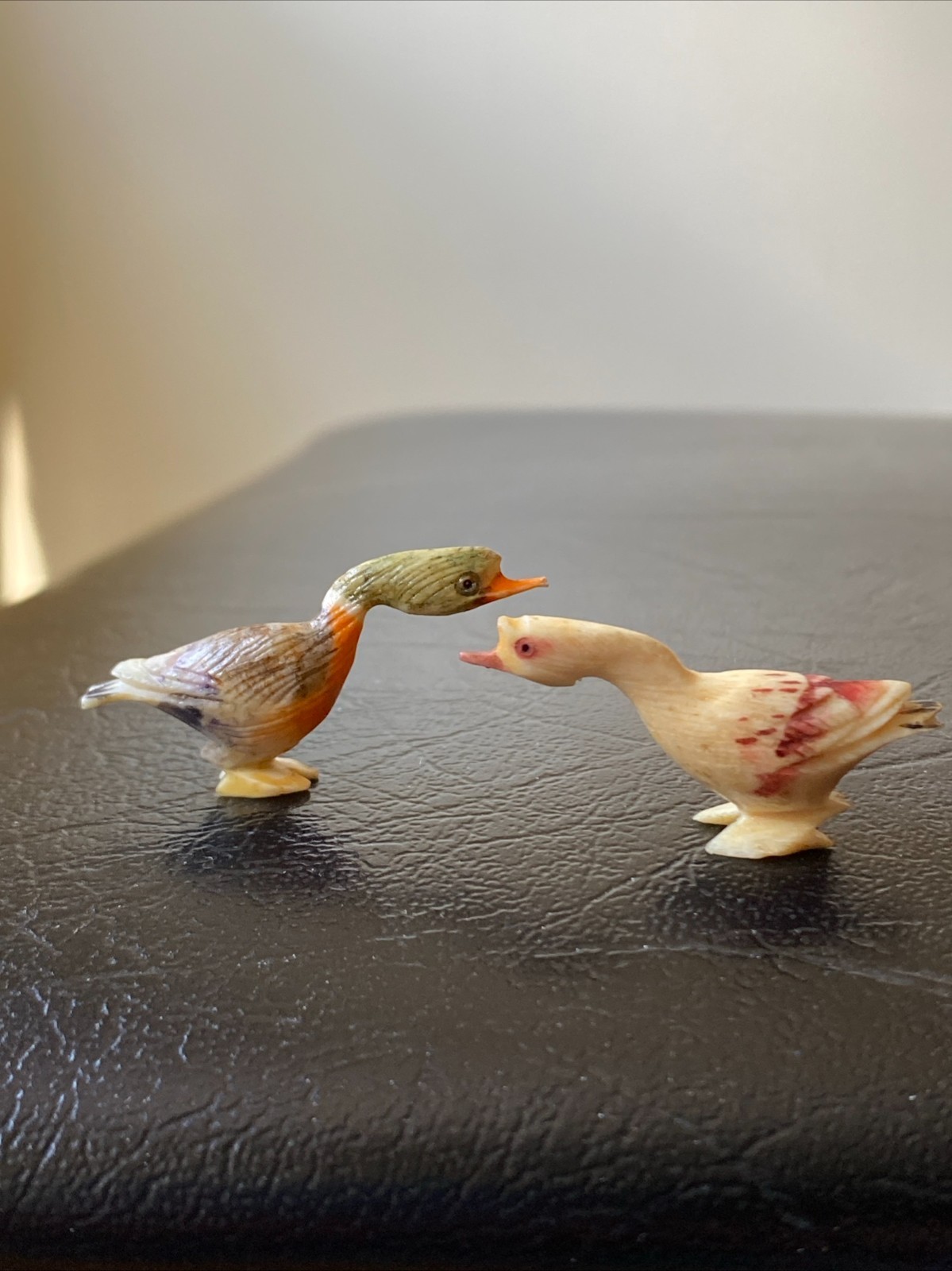 Antique Miniature Asian Birds Ducks Amulet Hand Carved Painted Curio Chinese