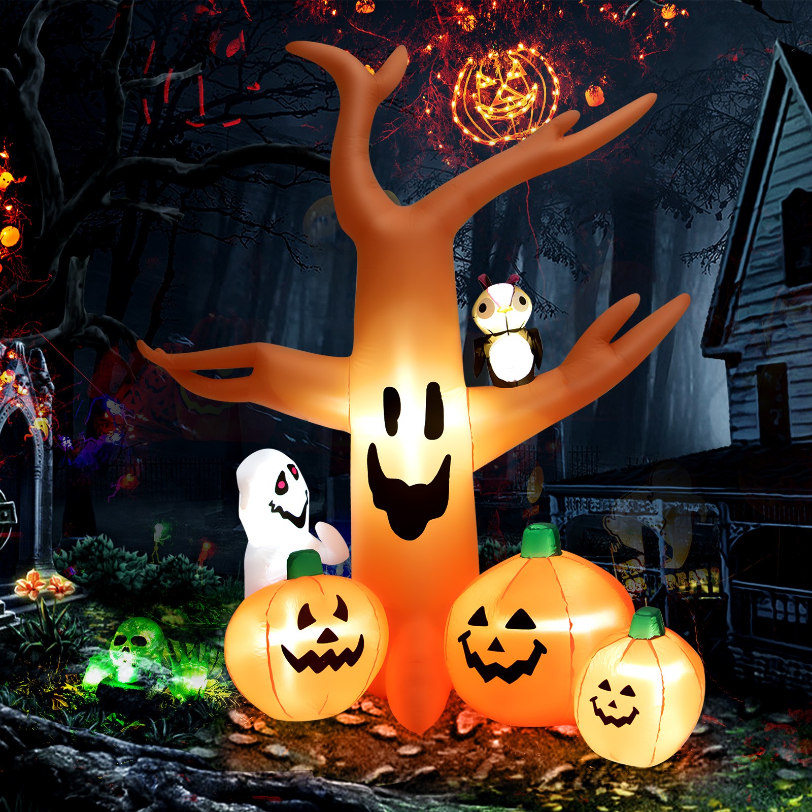 8 FT Halloween Inflatable Dead Tree with Pumpkins Blow up Yard Decoration 8 FT Halloween Inflatable Dead Tree with Pumpkins Blow up Yard Decoration