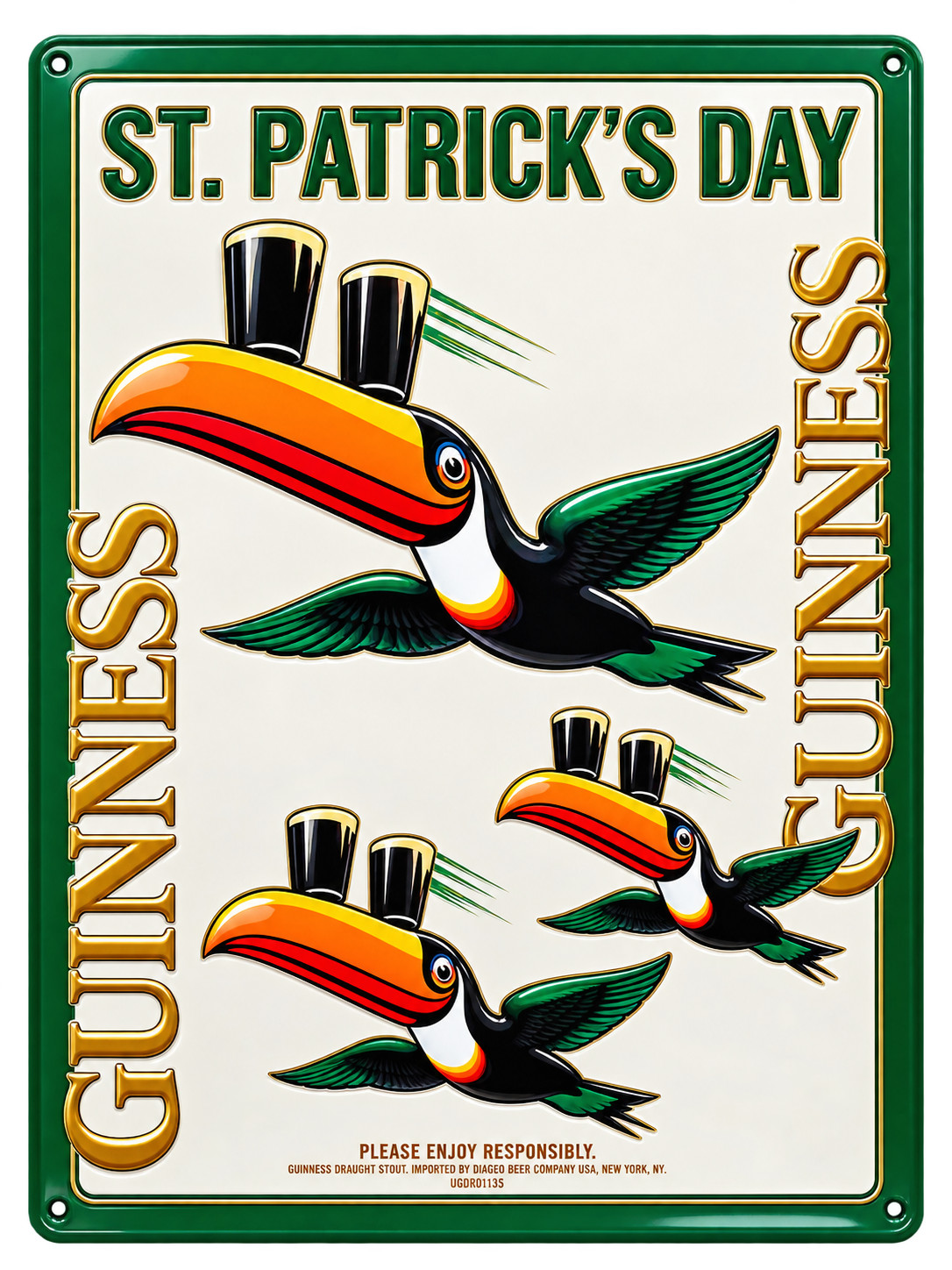 Guinness St Patricks Day Toucan Embossed Metal Beer Sign Irish Pub Bar Decor Guinness St Patricks Day Toucan Embossed Metal Beer Sign Irish Pub Bar Decor