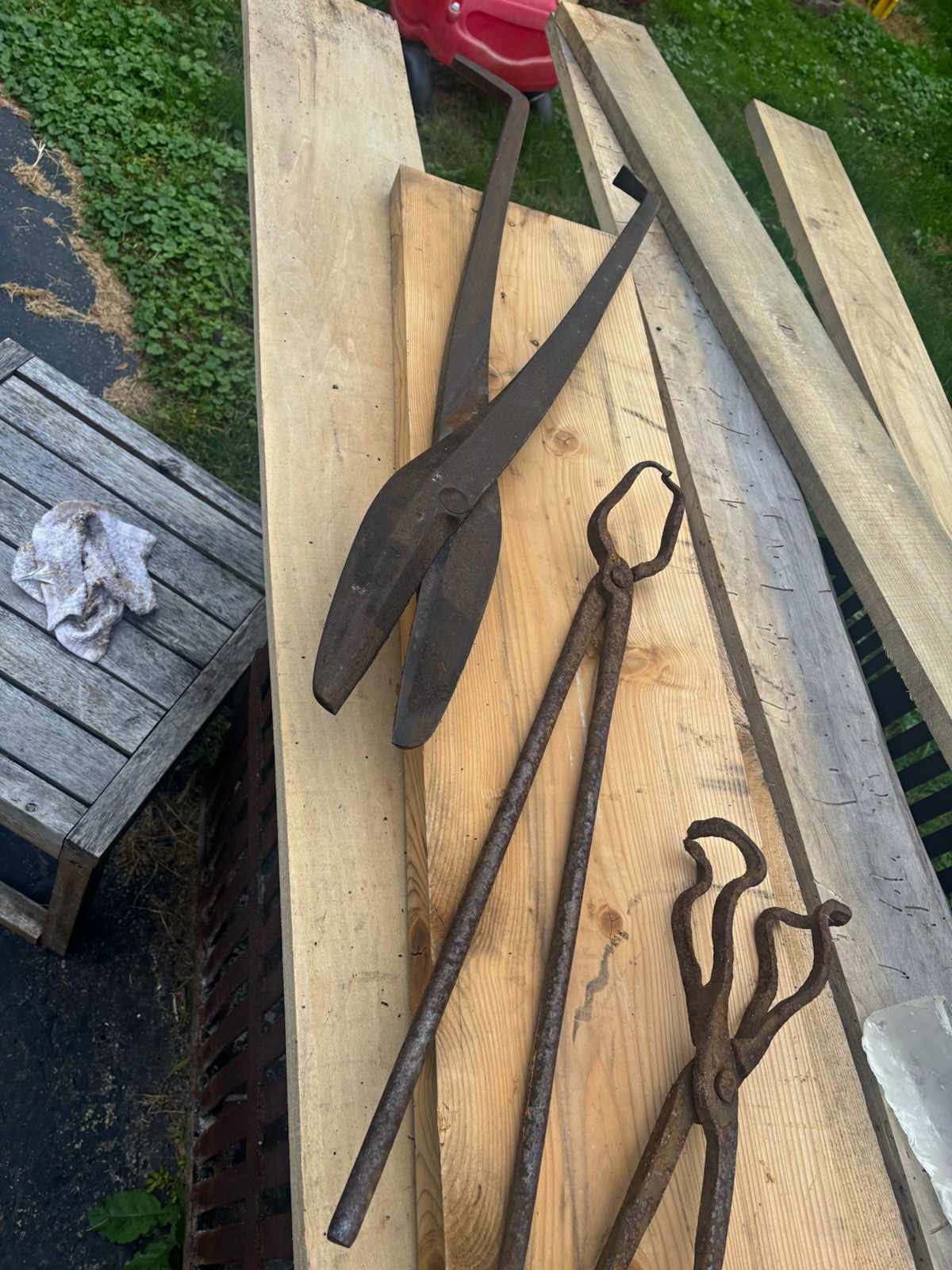 Lot of Antique/Vintage Blacksmith Tongs & Large Metal Shears Lot of Antique/Vintage Blacksmith Tongs & Large Metal Shears