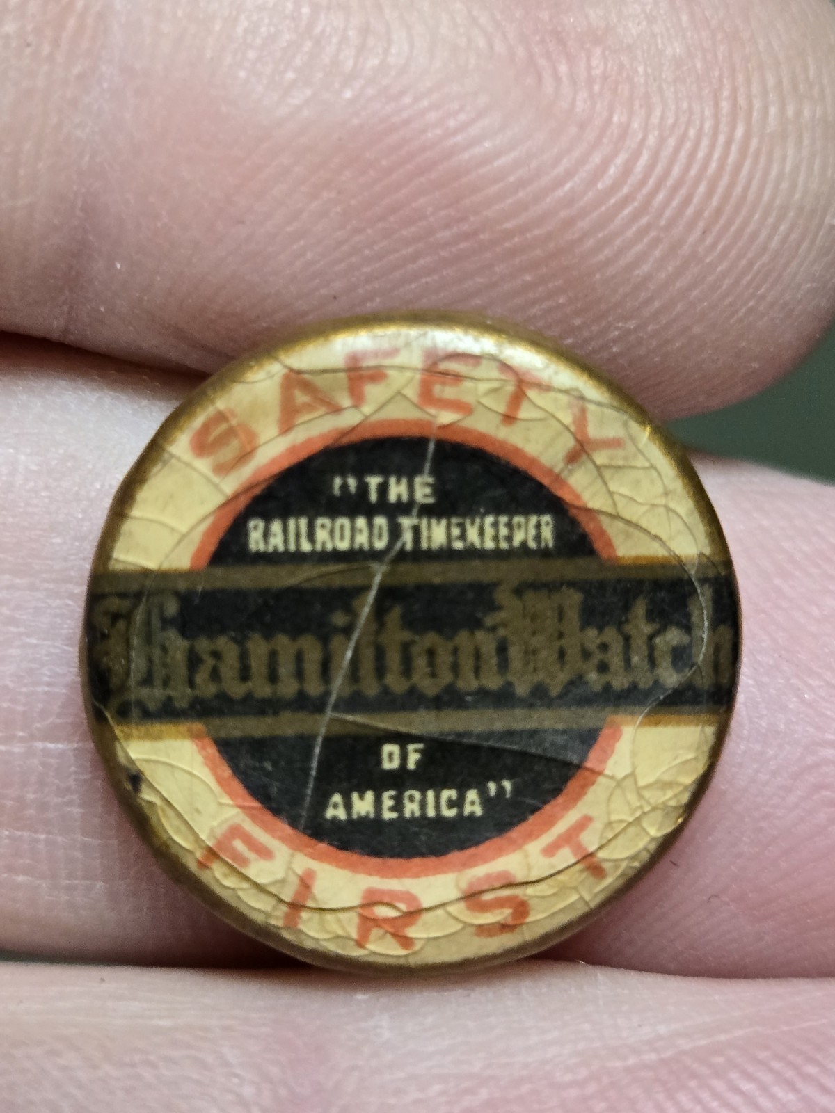 Old Vintage rare 1890's -1920s Hamilton Watch Co Celluloid Safety First Pins