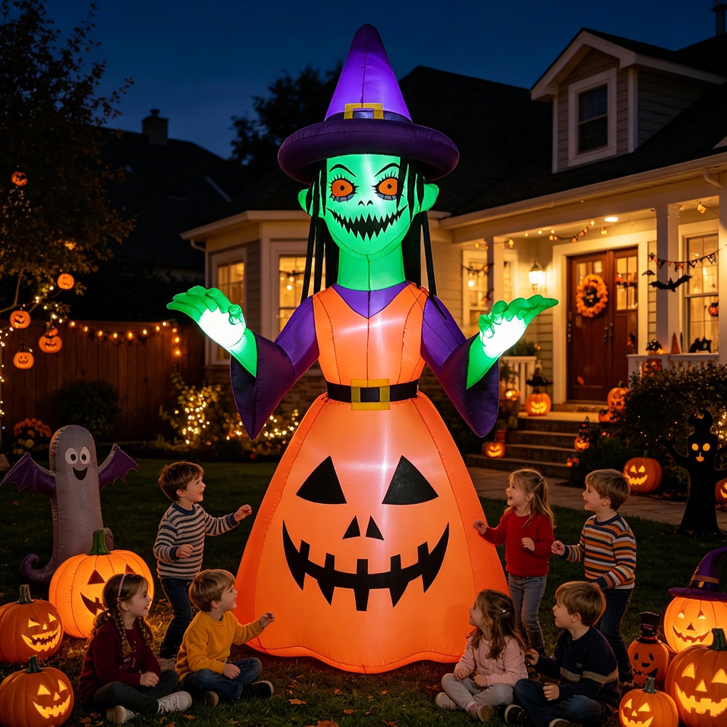 Giant 12Ft Halloween Inflatable Yard Decor Witch Outdoor Decorations, with Build